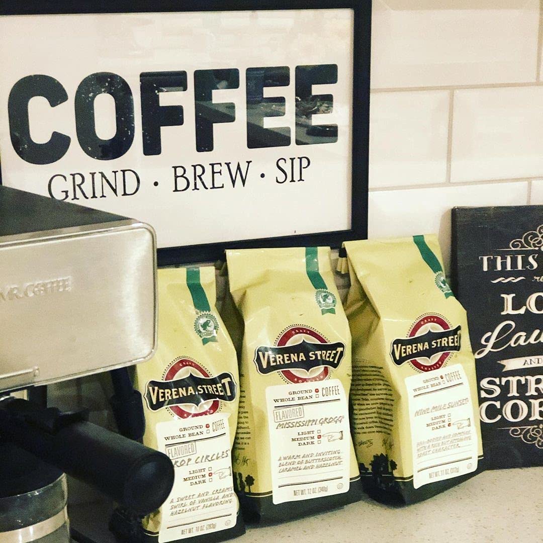 Verena Street 12 Ounce Flavored Ground Coffee, Mississippi Grogg, Medium Roast, Rainforest Alliance Certified Arabica Coffee