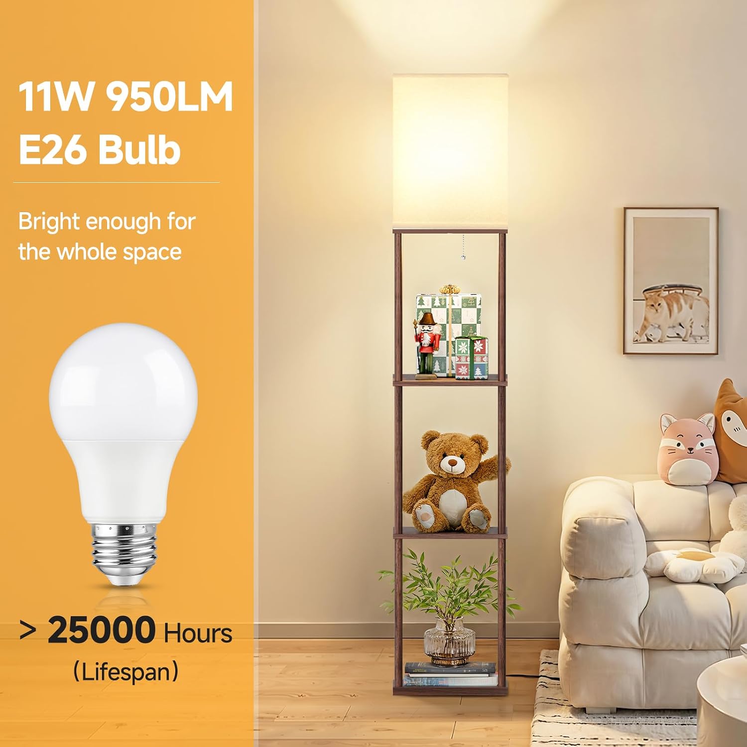SHINE HAI Floor Lamp with Shelves, 3-Tier Square Modern Shelf Lamp