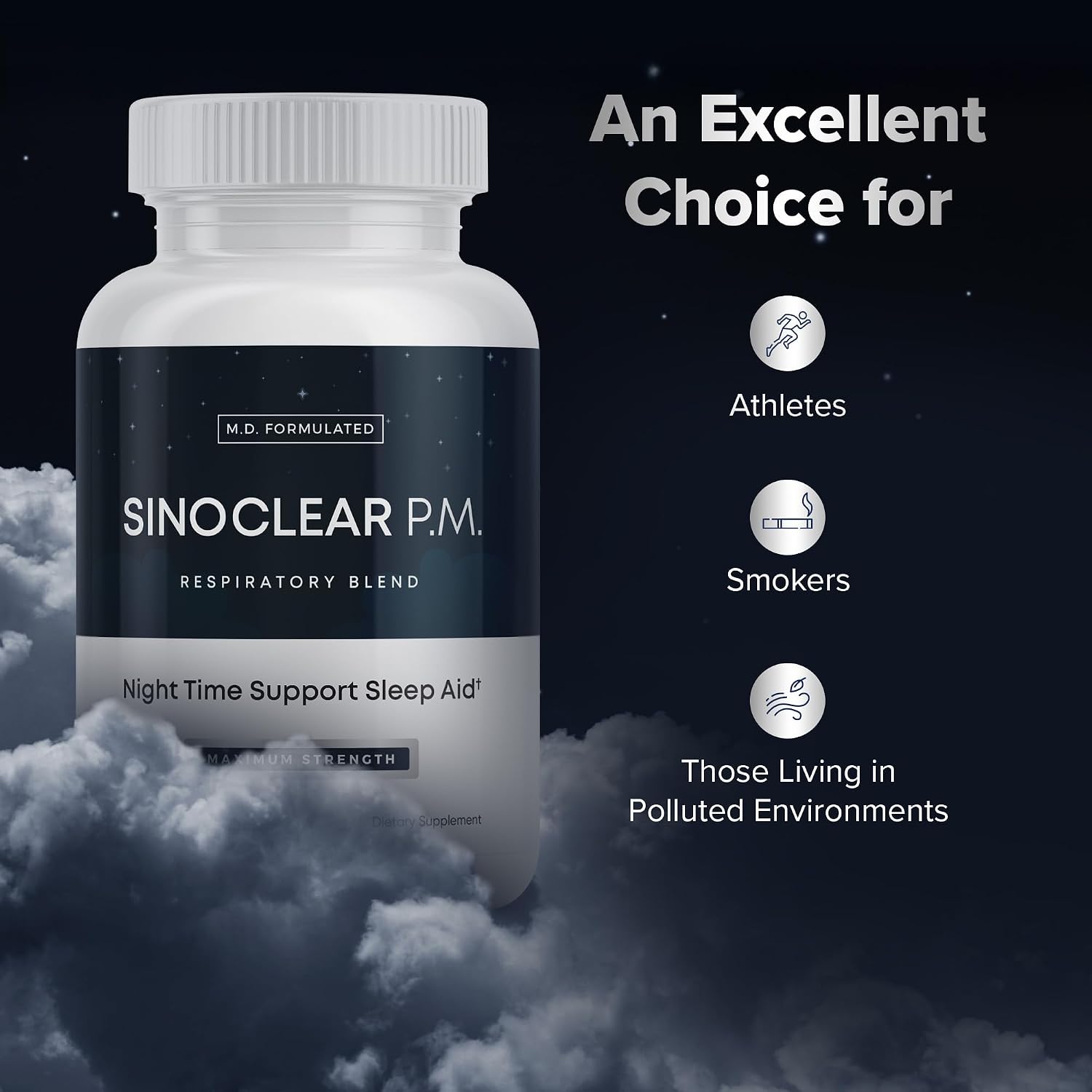 SinoClear PM Lung Detox & Sinus Pressure Relief Supplement 60 caps, Nighttime Nasal Decongestant, Sinus Relief, & Lung Cleanse Blend - Mullein Leaf