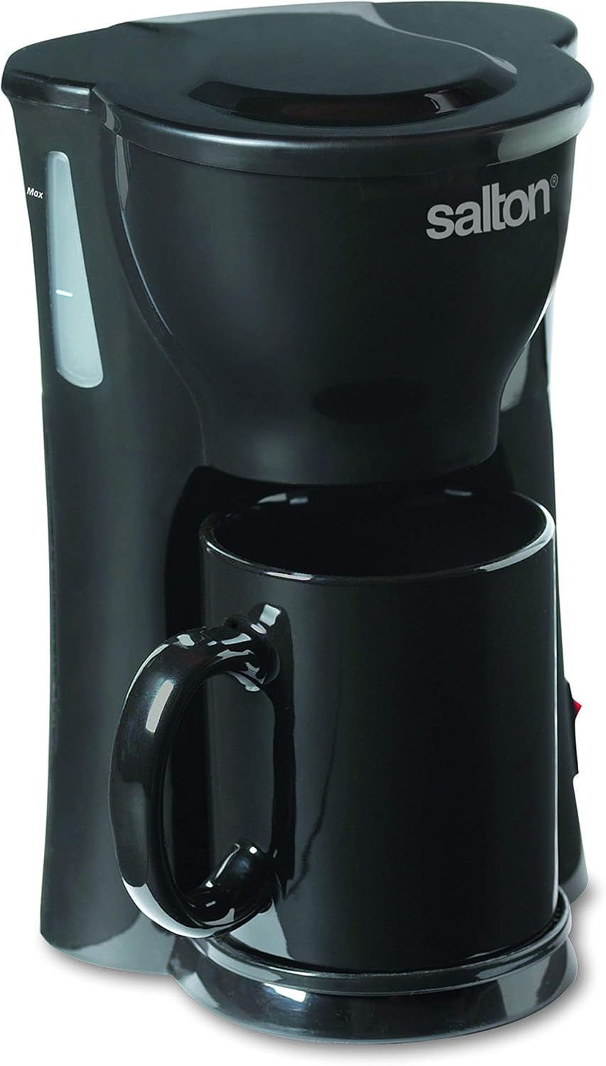 Salton 1 Cup Mini Compact Drip Coffee Maker with Reusable Mesh Filter for Coffee Grounds