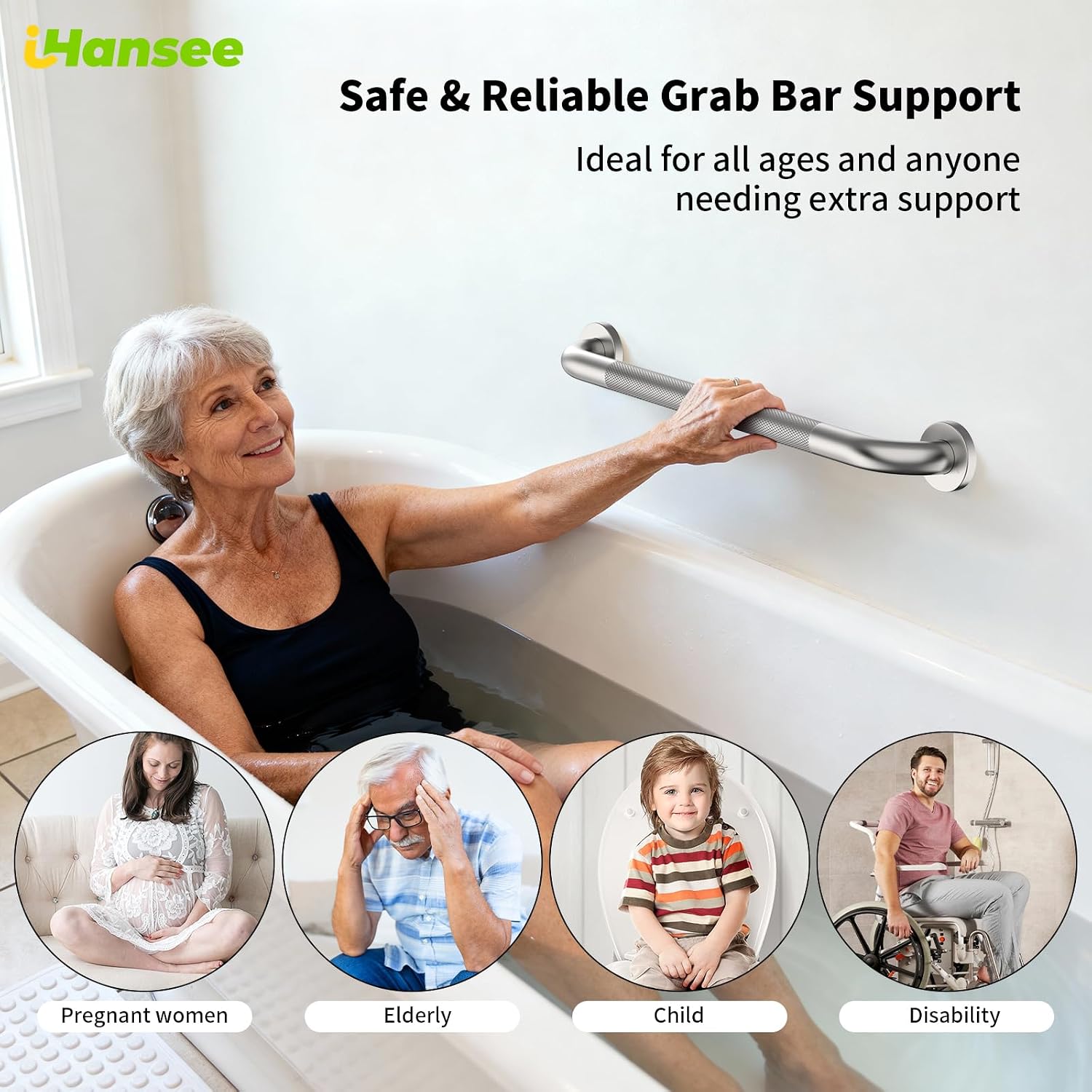 Brushed Nickel Grab Bars 18" 32" 36" 42" Bundle - 1.25" Diameter | 4 Pack Commercial Grab Bar, Anti-Slip Safety Shower Handrail, Toilet Handicap Bar, Stainless Steel Bathroom Handle for Senior