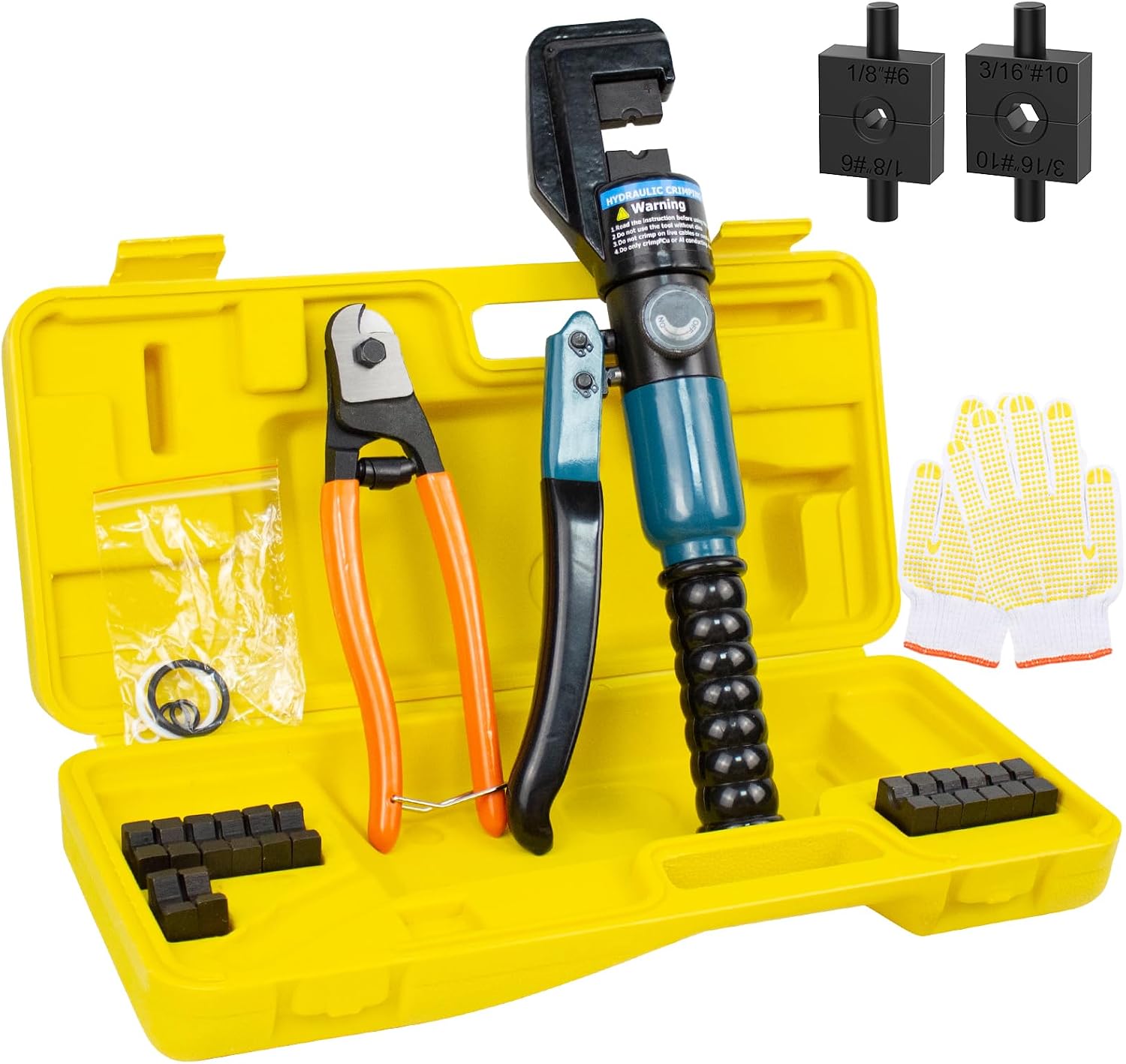 BLIKA 10 Ton Hydraulic Crimping Tool and Cable Cutter, Hydraulic Wire Battery Cable Lug Terminal Crimper Crimping Tool with 11 Dies