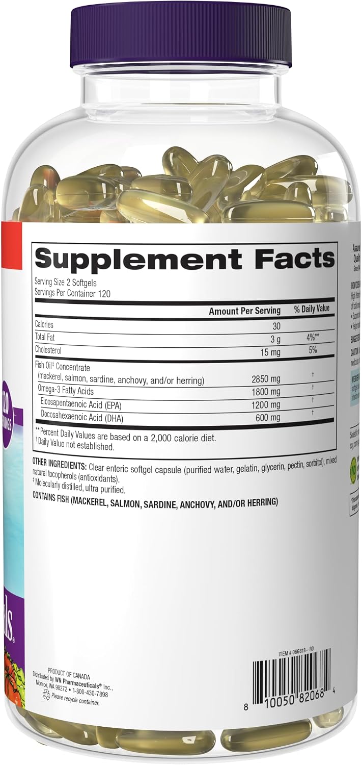 Webber Naturals Ultra Omega 3 Fish Oil EPA DHA, 2850mg, 120 Clear Softgels