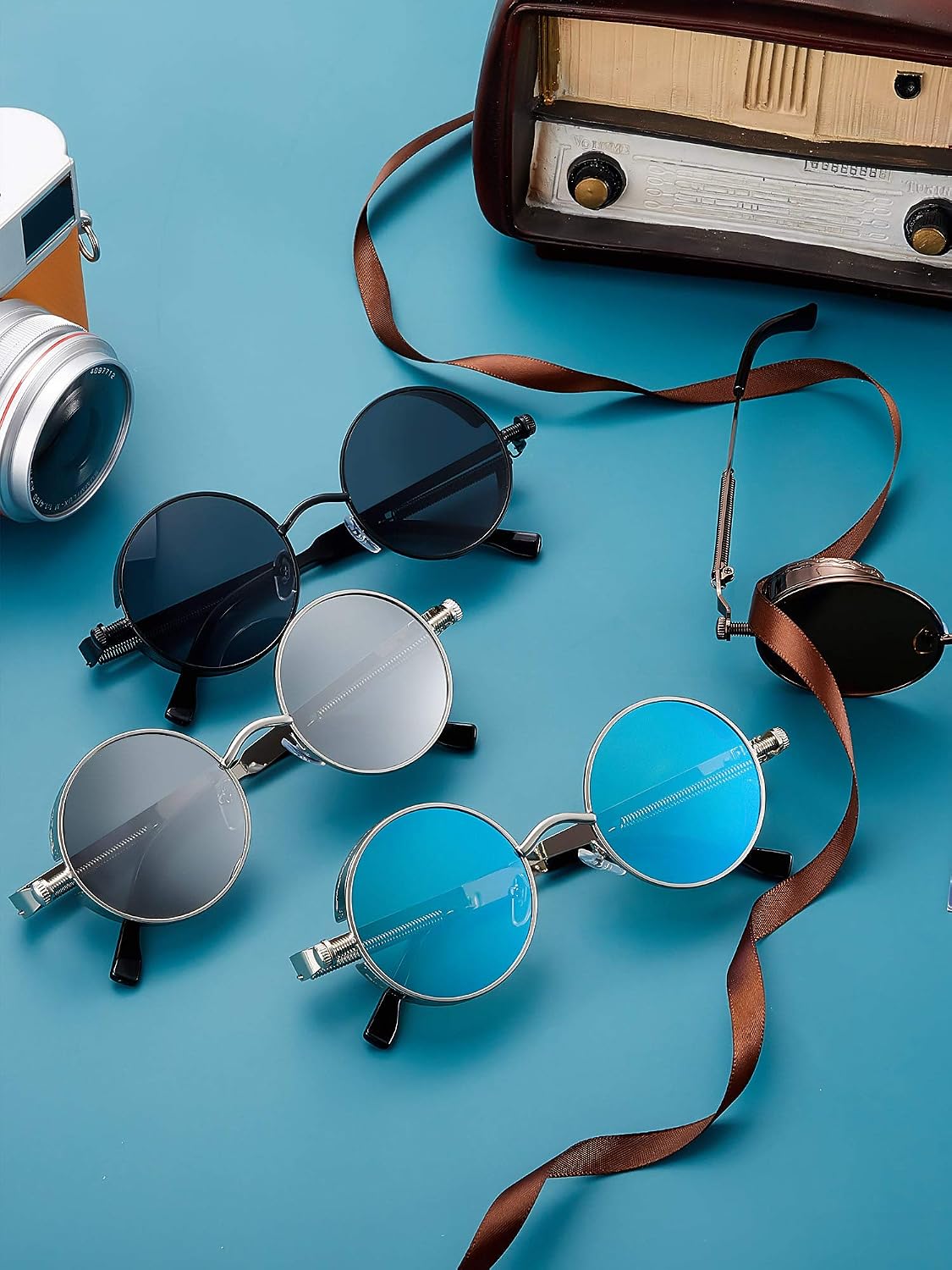 Frienda 4 Pcs Retro Steampunk Sunglasses