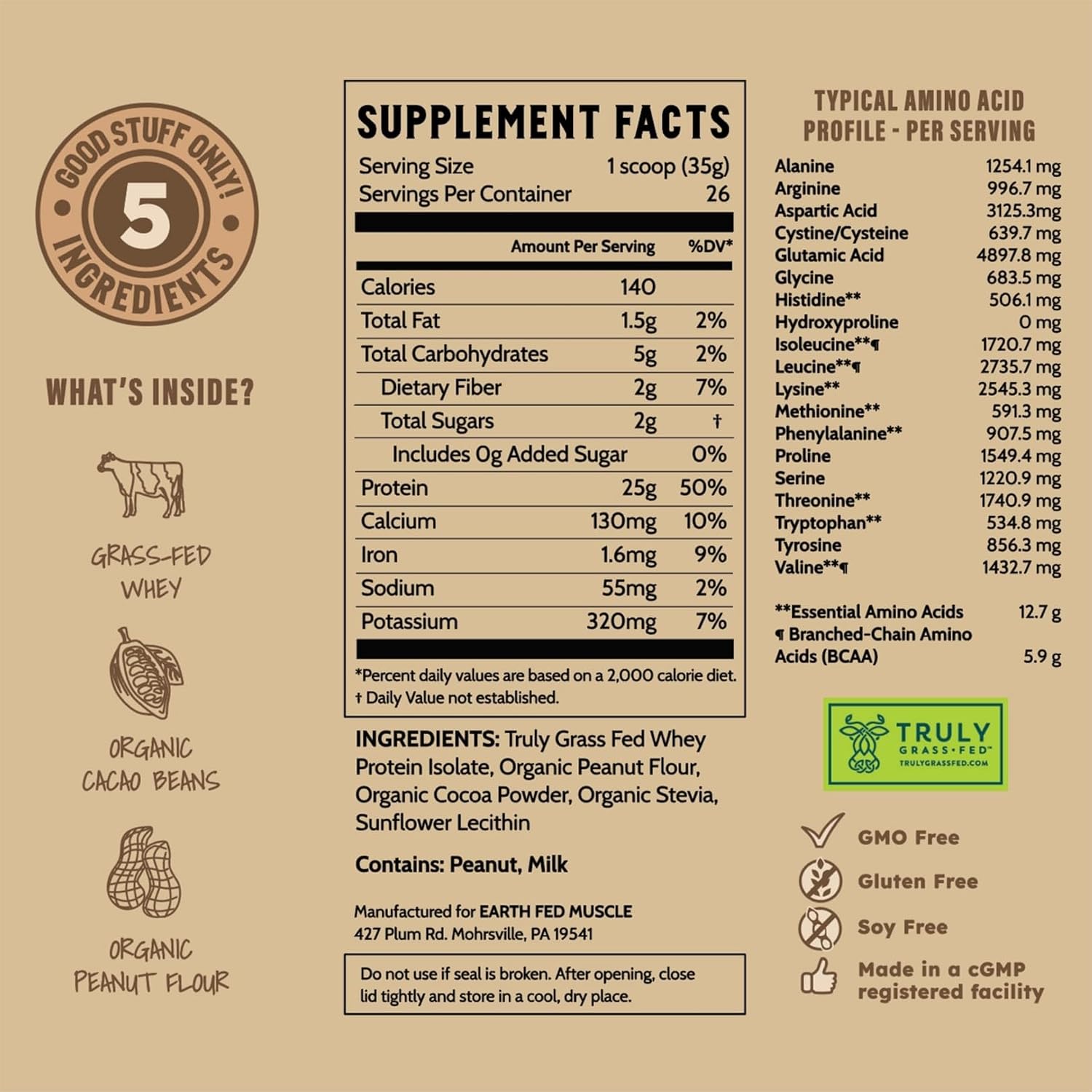 Earth Fed Muscle Whey Back Vanilla Irish Grass Fed Whey Protein Isolate | 25g protein per scoop, Third-Party Certified. Smooth vanilla, zero artificial sweeteners. Cold-processed in Ireland.