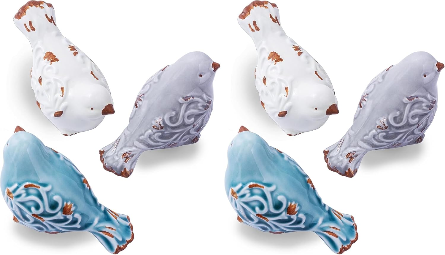 Distressed Finish Ceramic Bird Figurine Home Decor - Assorted Set of 3