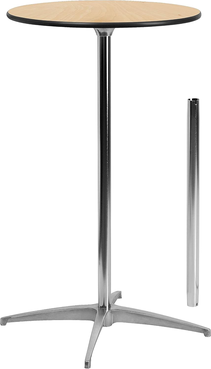 Flash Furniture Lars 24" Round Wood Cocktail Table with 30" and 42" Adjustable Columns, Adjustable Bar Height, for Events or Home Use