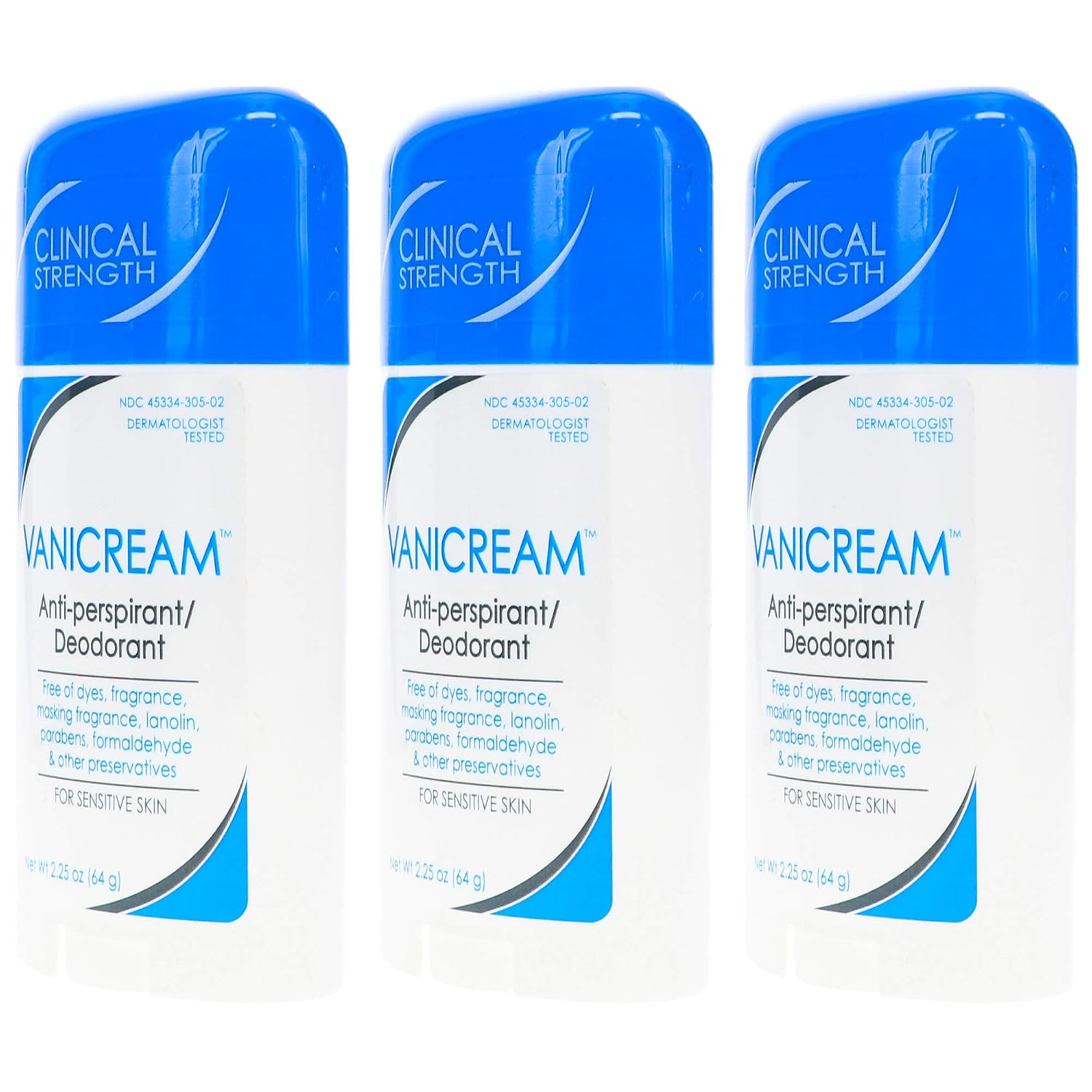 Vanicream Anti-Perspirant - Deodorant Clinical Strength For Sensitive Skin, 2.25 Oz Pack of 3