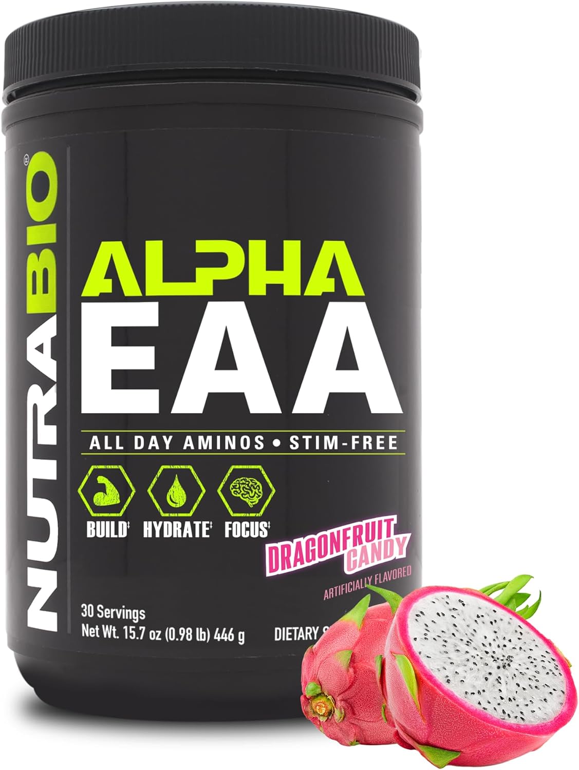 NutraBio Alpha EAA - All-Day Amino Acids for Muscle Growth and Hydration - Essential Amino Acids with Nootropics & Adaptogens- Full Spectrum EAA BCAA Powder - 30 Servings - Strawberry Lemon