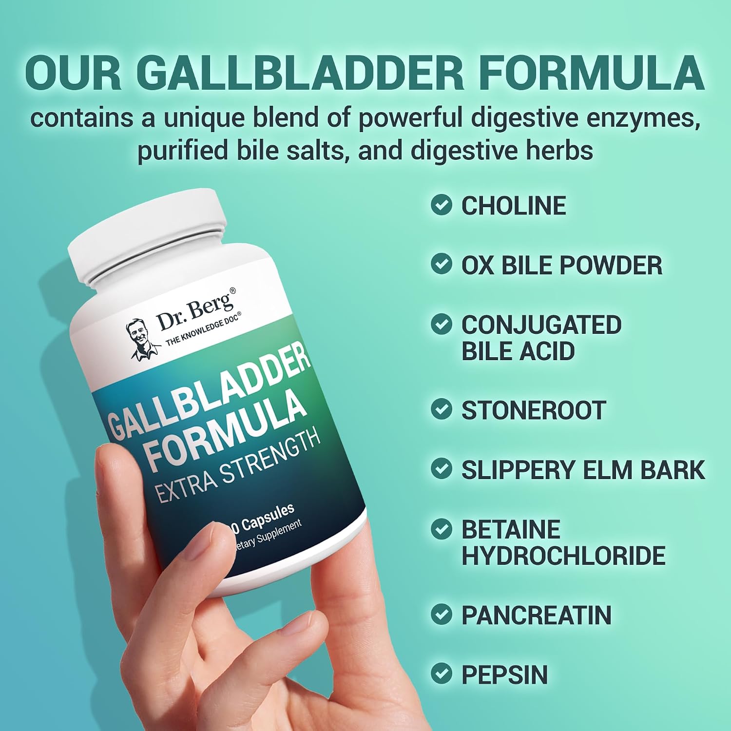 Dr. Berg Gallbladder Formula Extra Strength - with Ox Bile Powder and Conjugated Bile Acid - Digestive Enzymes Proprietary Blend - Full 45-Day
