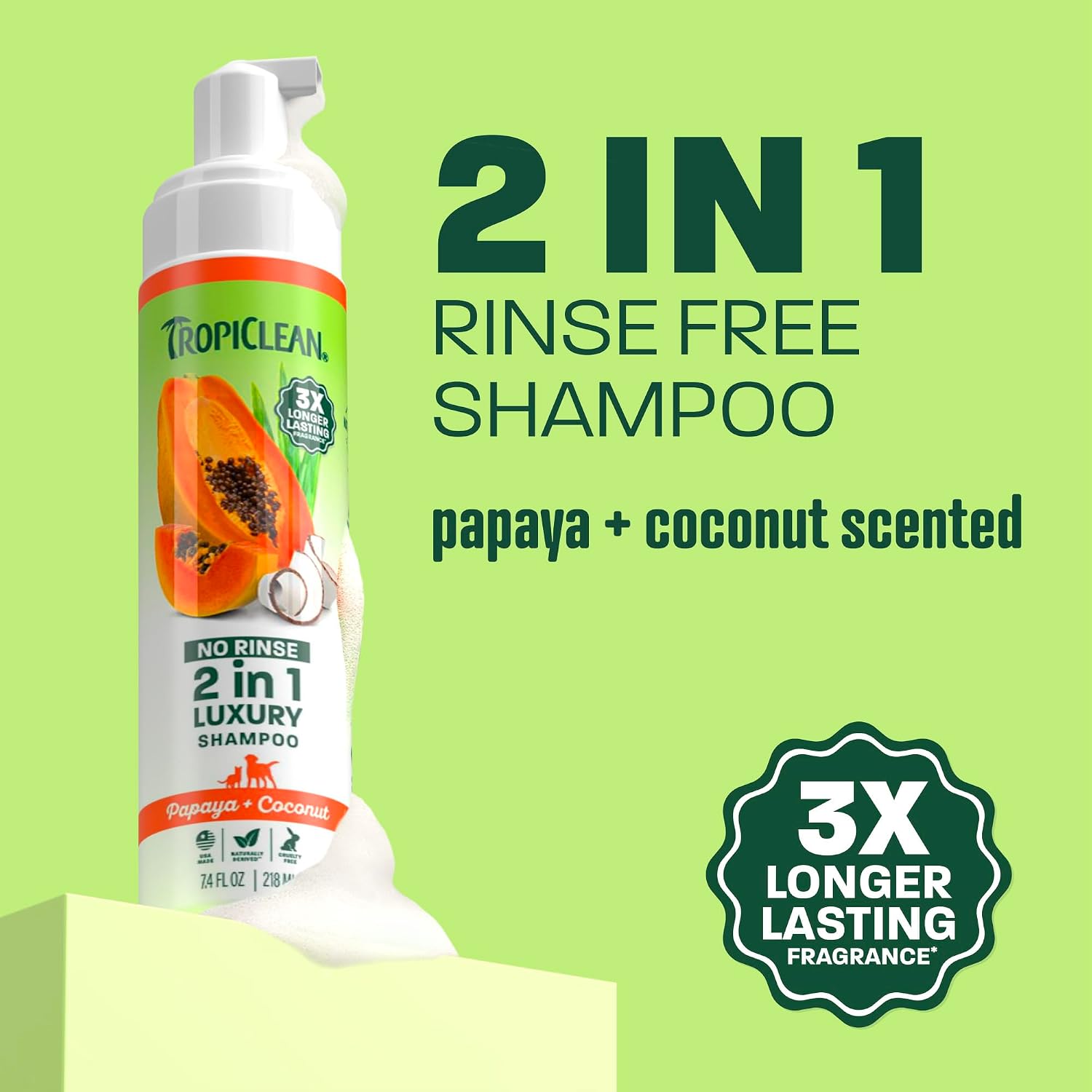 TropiClean No Rinse Waterless Dog Shampoo, Papaya & Coconut Scent, 7.4oz