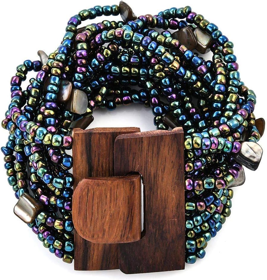 Shop LC Seed Bead Wooden Buckle Stretch Bracelet Multi Strand Layered Necklace Jewelry Set for Women Birthday Gifts 18"