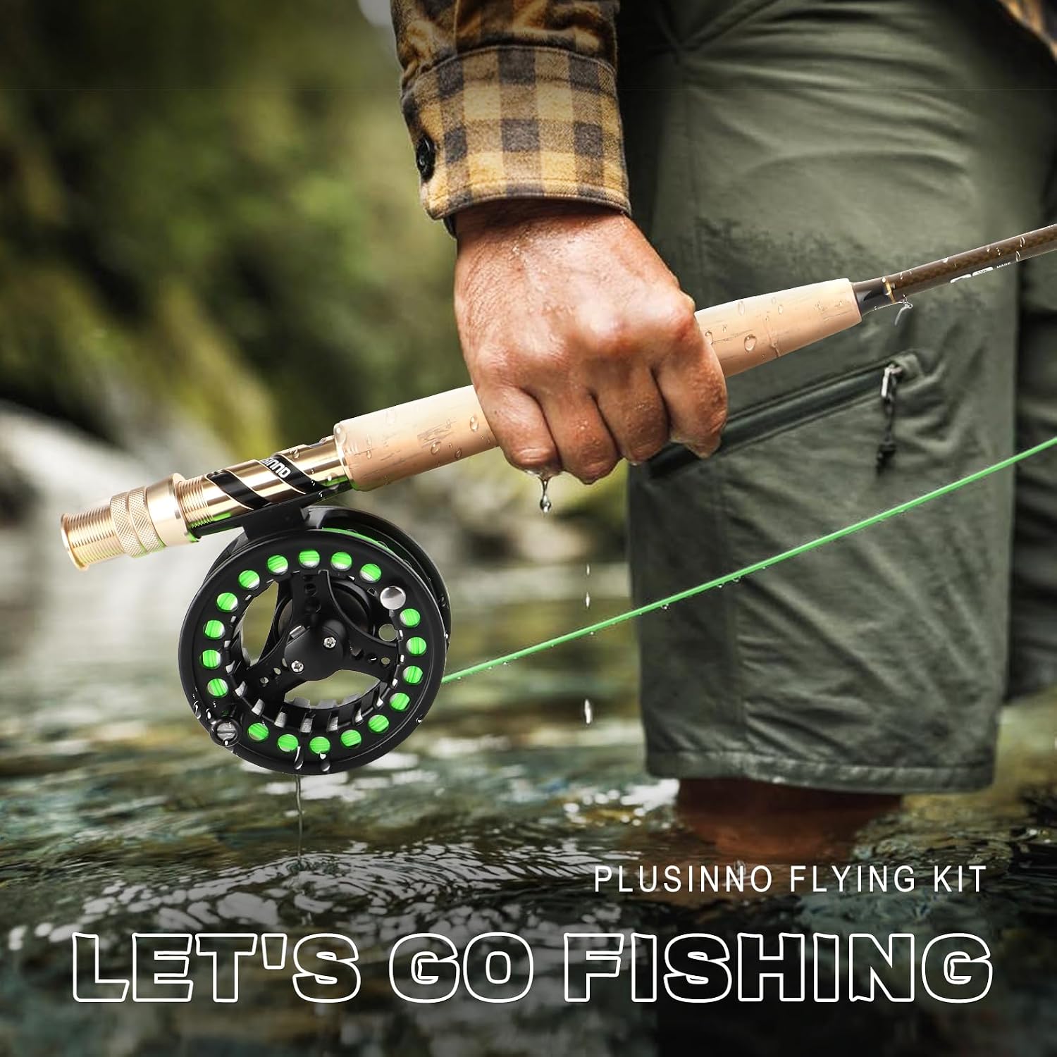PLUSINNO Fly Fishing Rod and Reel Combo Kit, Fly Fishing Rod for Starters | 4 Piece Lightweight Ultra-Portable Graphite 5 Wt -9' Fly Rod, 5/6 Reel