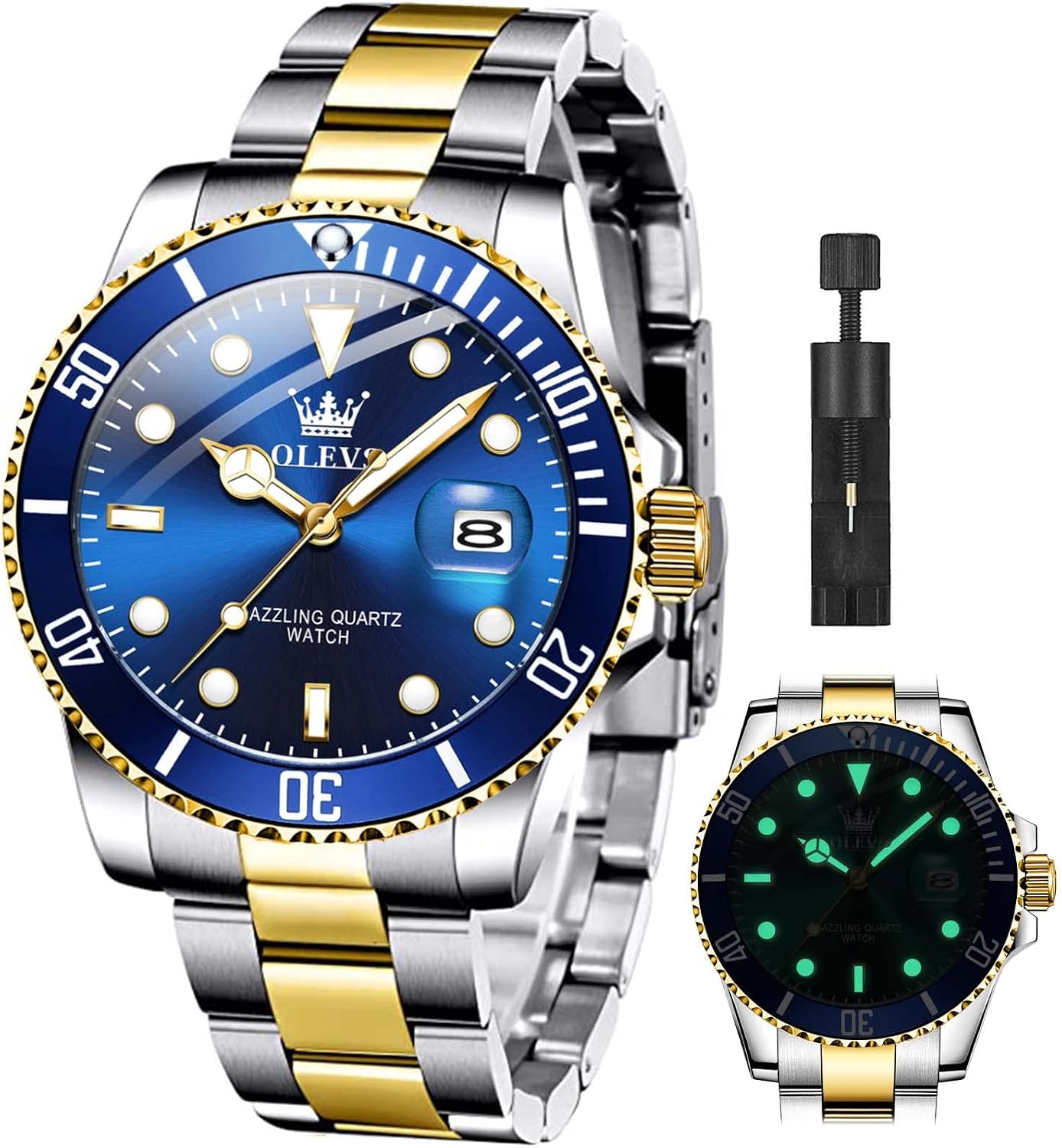 OLEVS Luxury Watches for Men Big Stainless Steel Waterproof Quartz Analog