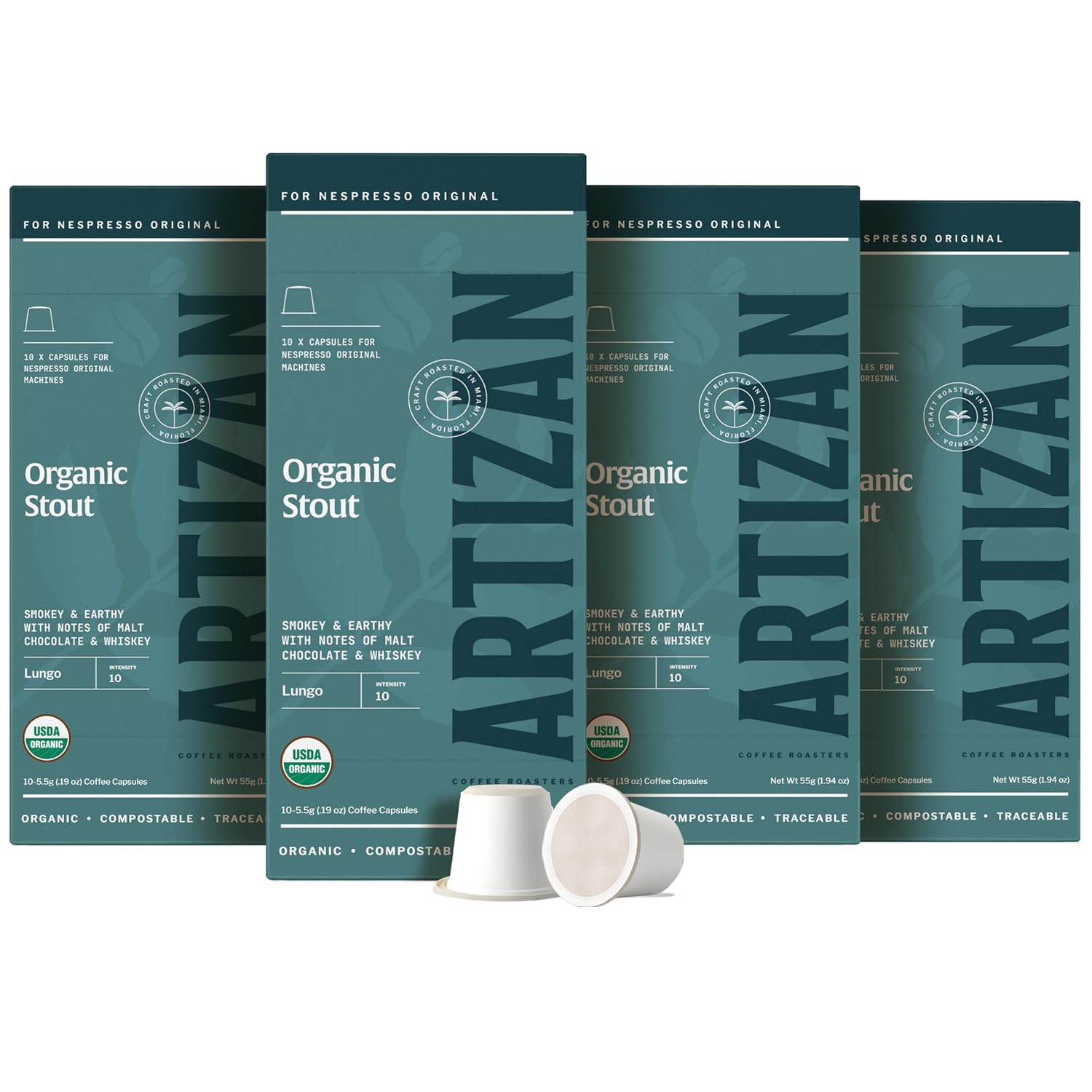 Artizan Coffee USDA Organic Espresso Coffee Capsules For Nespresso Original | Signature Blend Variety | 40 Compatible Compostable Pods