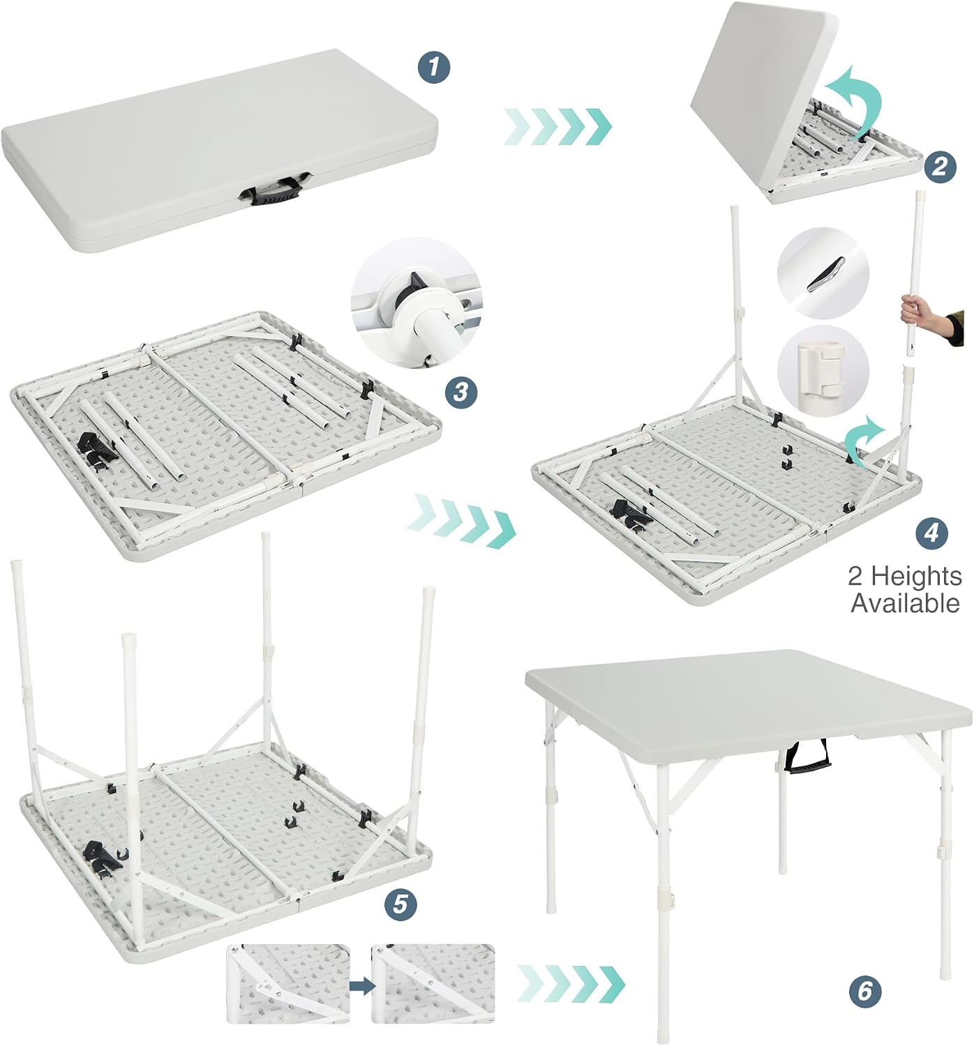 REDCAMP 34" Square Folding Card Table with Resin Top, Portable Fold in Half Small Card Tables with Collapsible Legs for Adults Indoor Outdoor Use