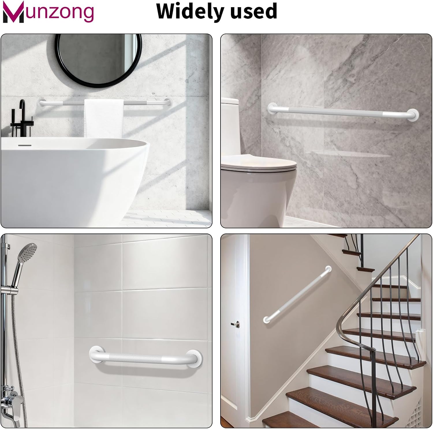 Munzong 3 Pack Commercial Handicap Grab Bars 18" 36" 42" Brushed Nickel | Bathroom Grab Bar for Shower 1.25" Diameter Anti Slip Bathroom Balance Bar Safety Hand Rail for Elderly Injury Senior