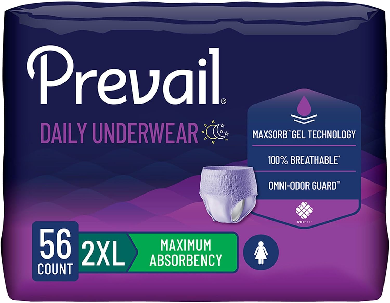Prevail Daily Underwear Disposable Underwear Female Pull On with Tear Away Seams Medium, PWC-512/1, Maximum, 80 Ct