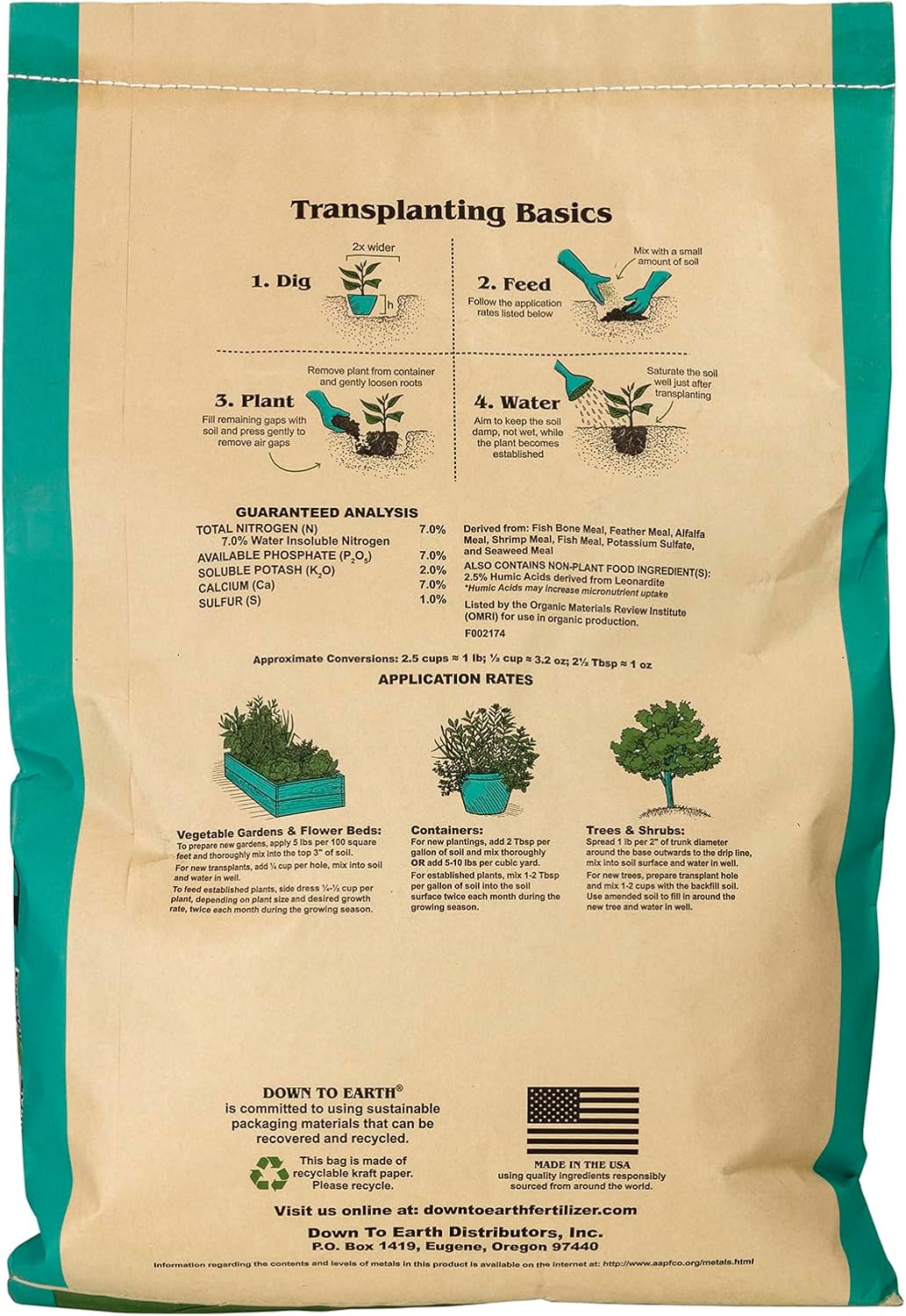 Down To Earth All Natural Fertilizers Organic Bio-Fish - 7-7-2, 25 lb | Plant Food for Vegetable Gardens, Grow Heavy Feeding Plants Corn, Broccoli