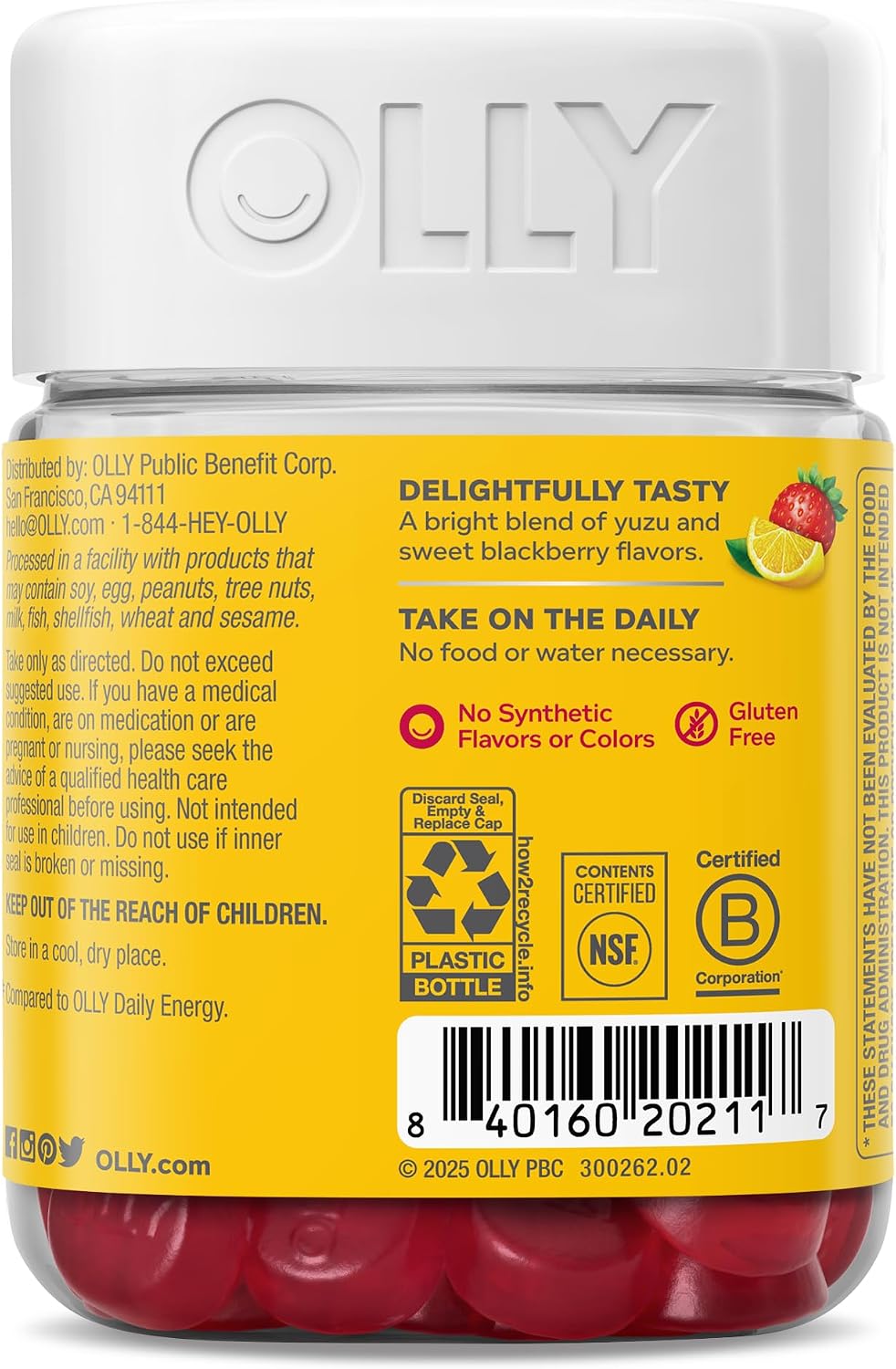 OLLY Daily Energy Gummy,Vitamin B12, CoQ10, Goji Berry - 60 Count