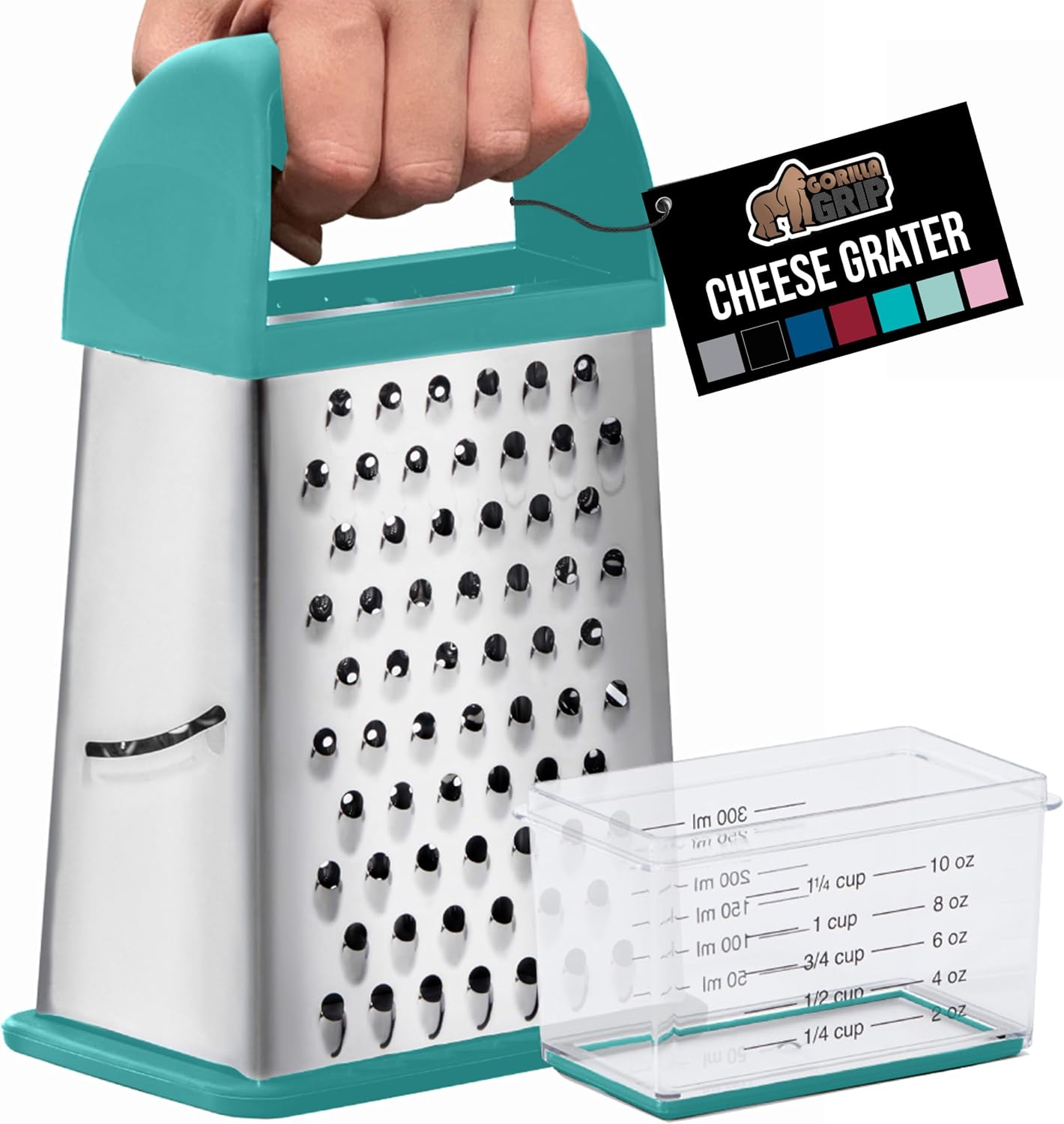 GORILLA GRIP® XL 4-Sided Stainless Steel BPA-Free Cheese Grater, Black