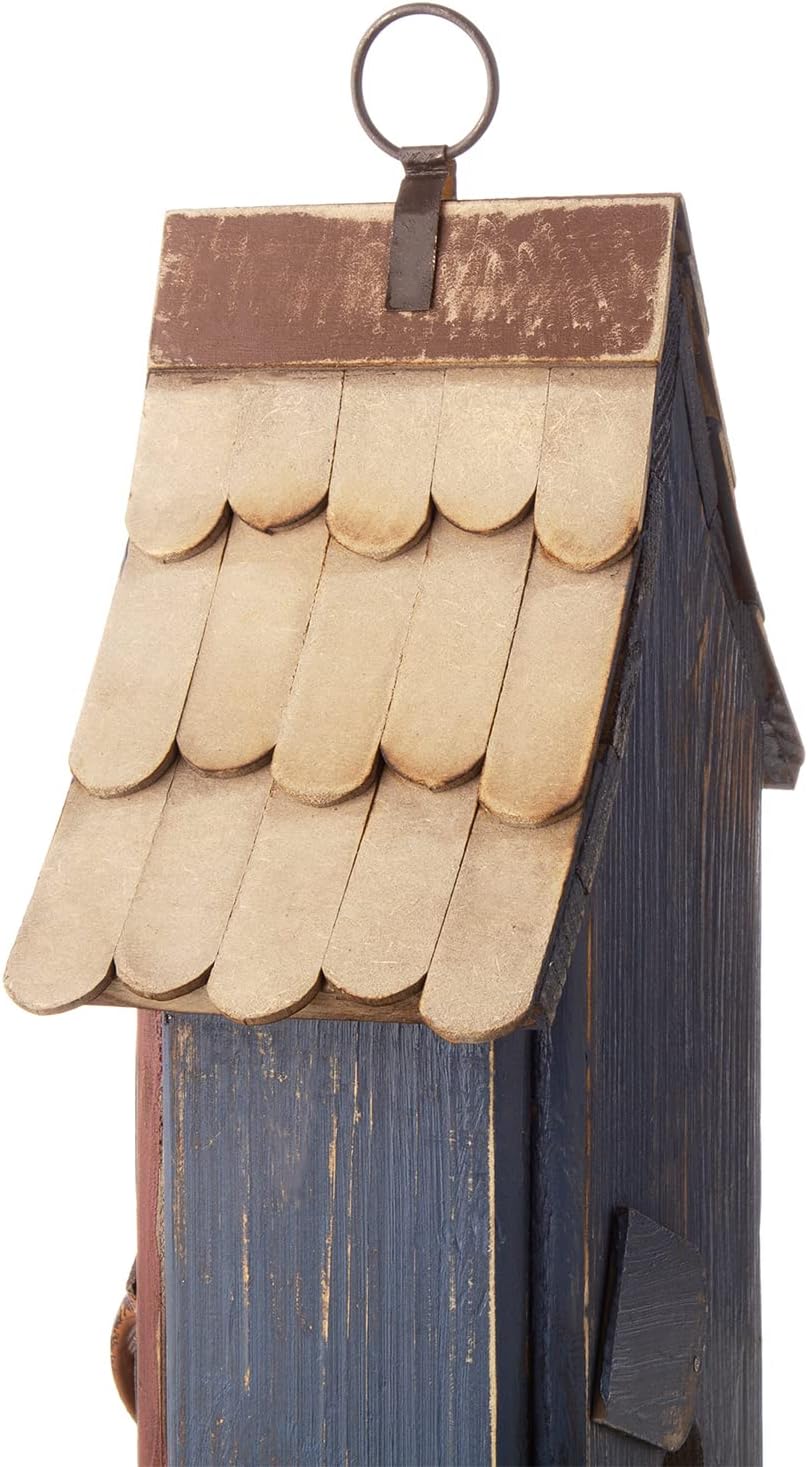 Glitzhome Birdhouses for Outdoors, Green Hand Painted Garden Wooden Bird House with Single Roof Hanging Bird House for Outside