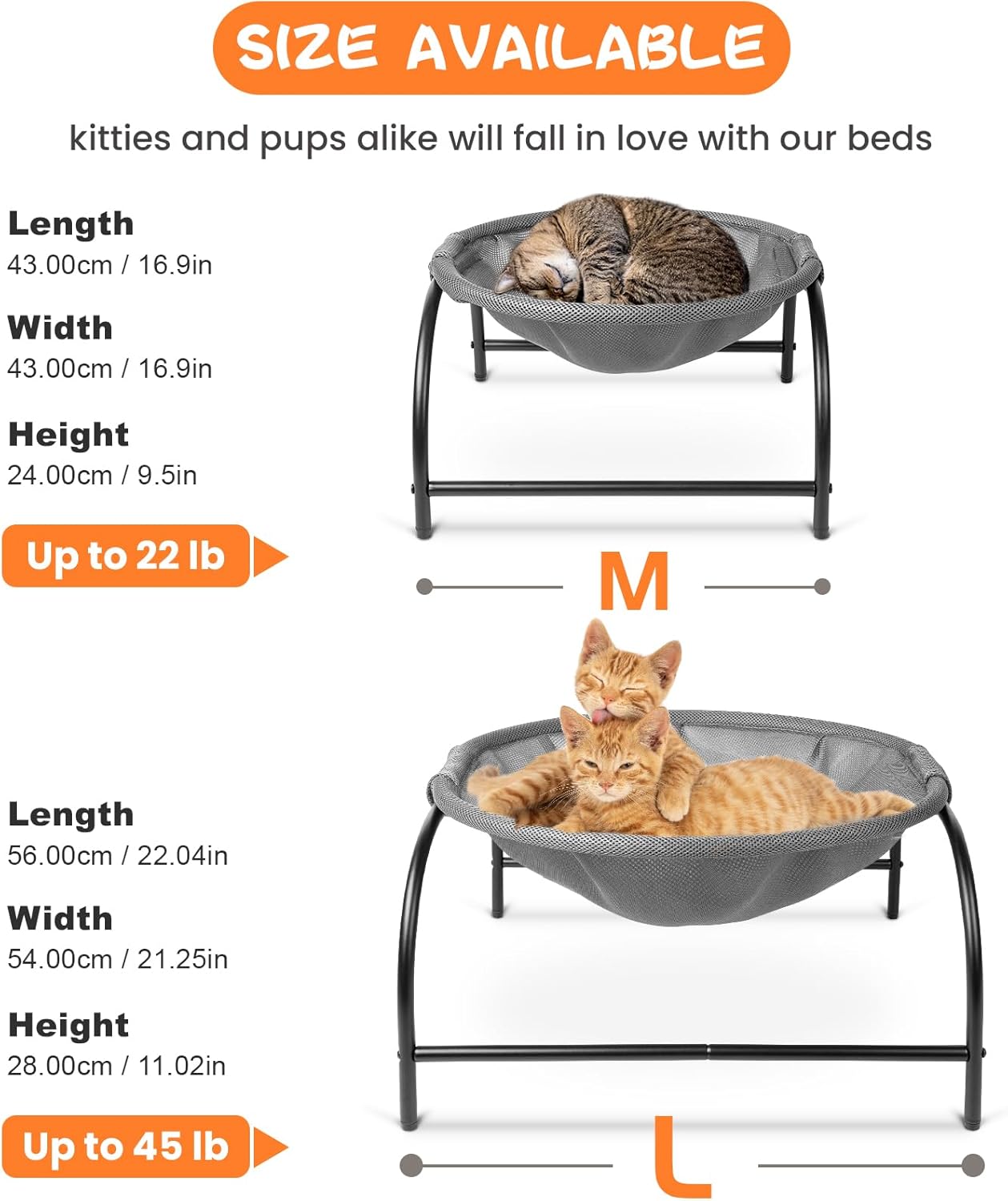 JUNSPOW Cat Bed Sleeping Cat Hammock, 16.9in x 16.9in x 9.5in, Grey