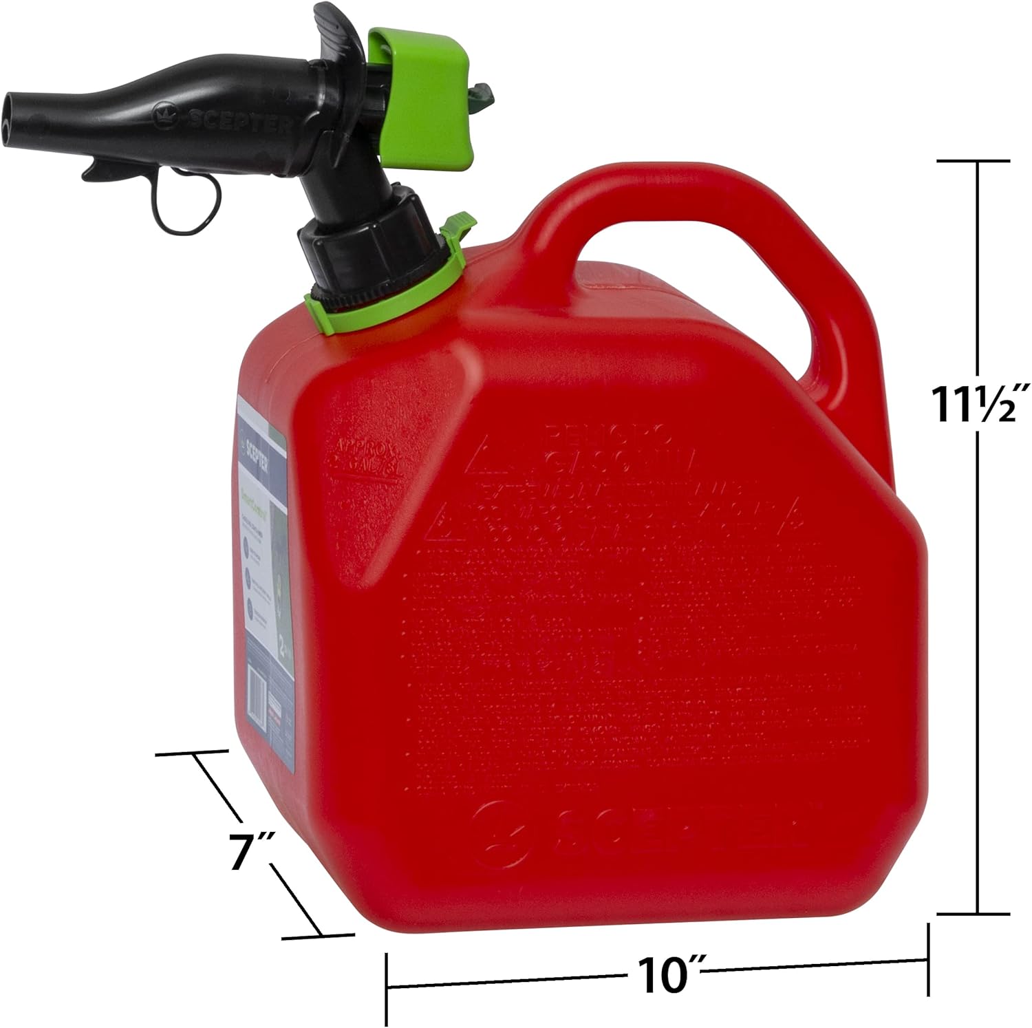 Scepter 1 Gal Gas Can, Spill Proof SmartControl Spout, Spout Extender, Red