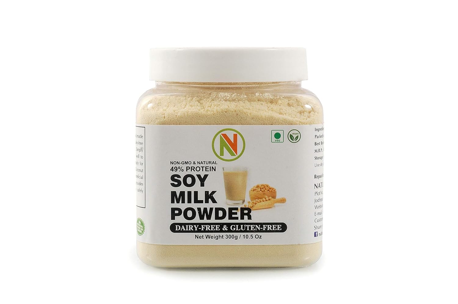 NatureVit Soya Milk Powder, 300g [Vegan, Non-GMO & 49% Protein & Sugar Free]