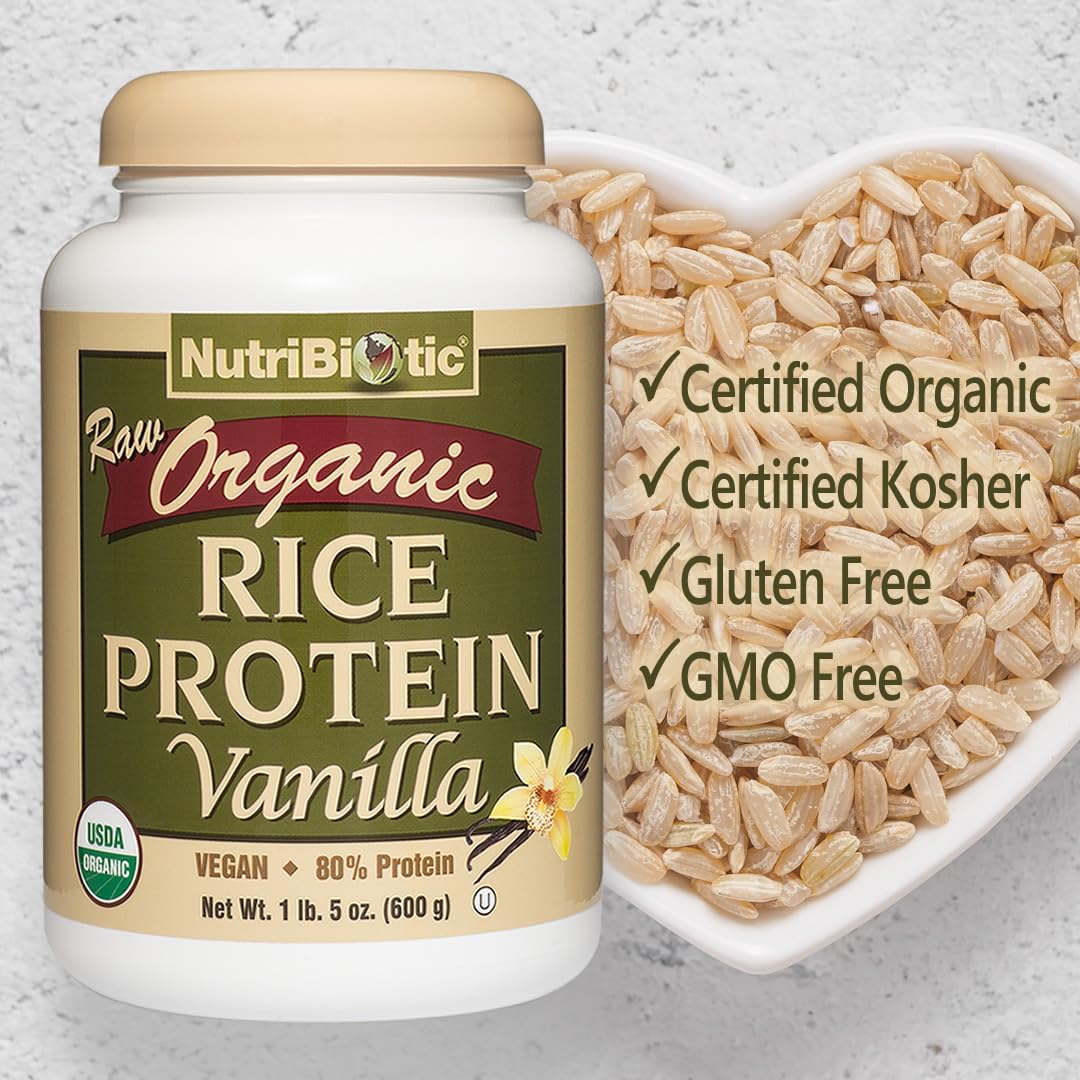 NutriBiotic Certified Organic Plain Rice Protein, 21 Ounce | Low Carbohydrate Vegan Protein Powder | Raw, Certified Kosher & Keto Friendly | Made Without Chemicals, GMOs & Gluten | Easy to Digest