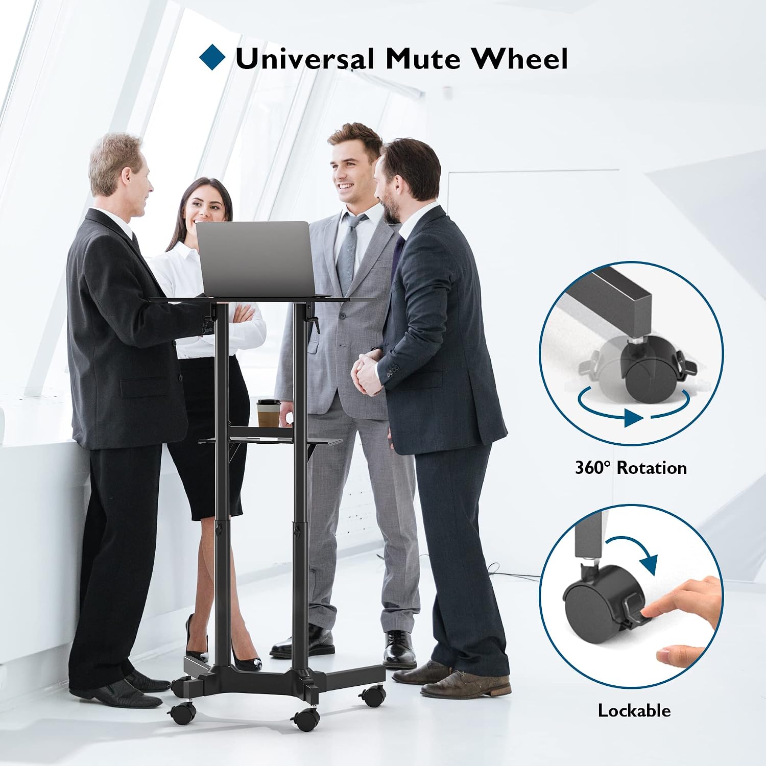 BONTEC Lecterns & Podiums Portable Mobile Standing Laptop Desk, Sit Stand | Height Adjustable, Home Office Classroom Pulpit Stand Up Desk Workstation, Rolling Table Laptop Cart with Storage Tray