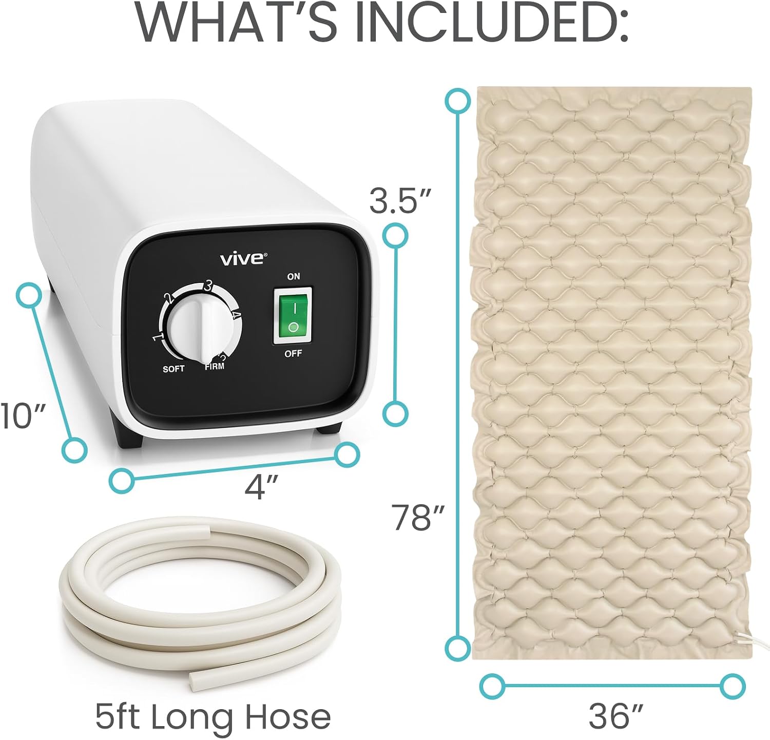 Vive Alternating Air Pressure Mattress Pad - The Original Bed Sore Solution | Dr. Recommended Hospital Bed Topper for Bedridden Patients - Includes Waterproof, Breathable Ulcer Cushion & Quiet Pump