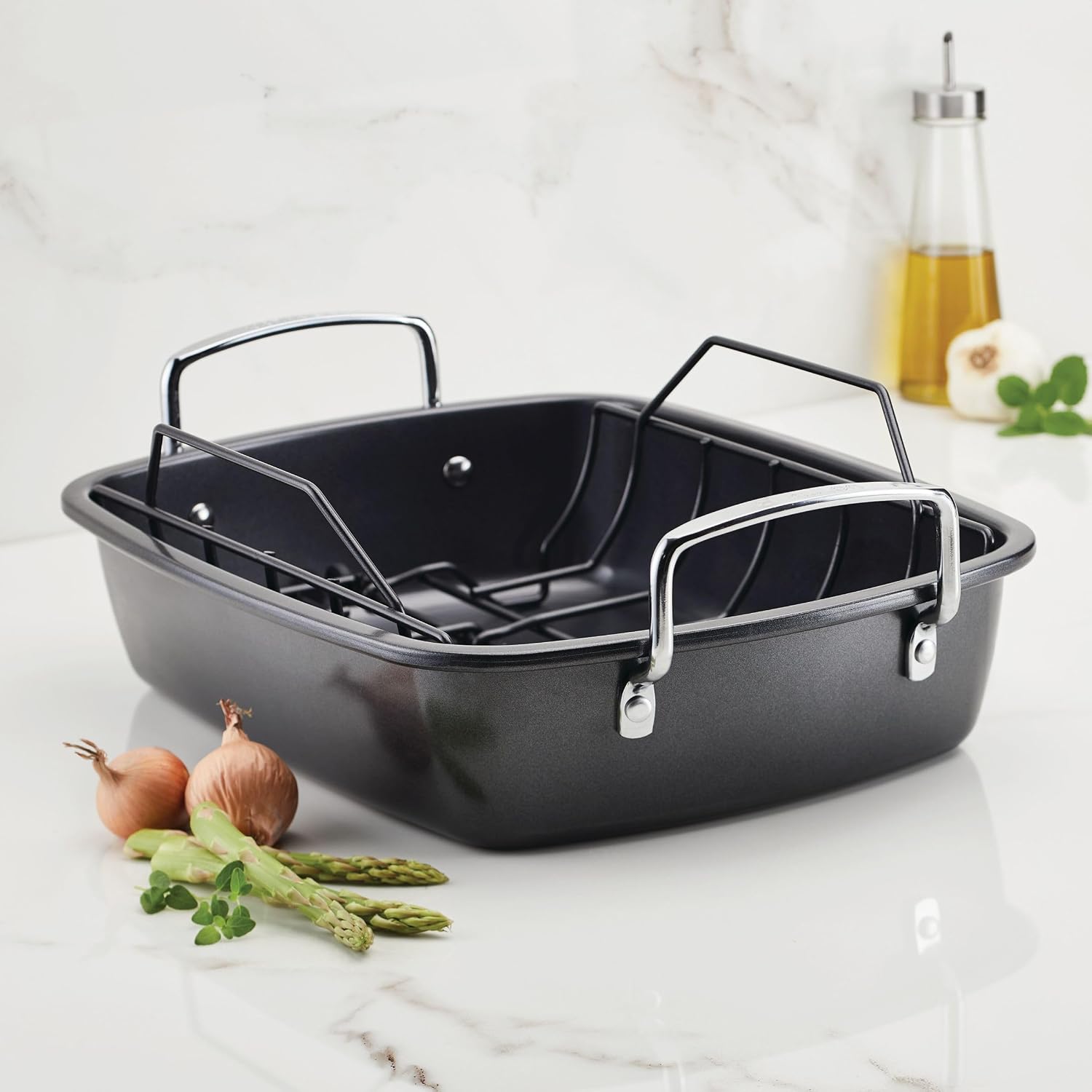 Circulon Total Bakeware Nonstick Roaster, Roasting Pan with Rack, 17-Inch x 13-Inch, Gray