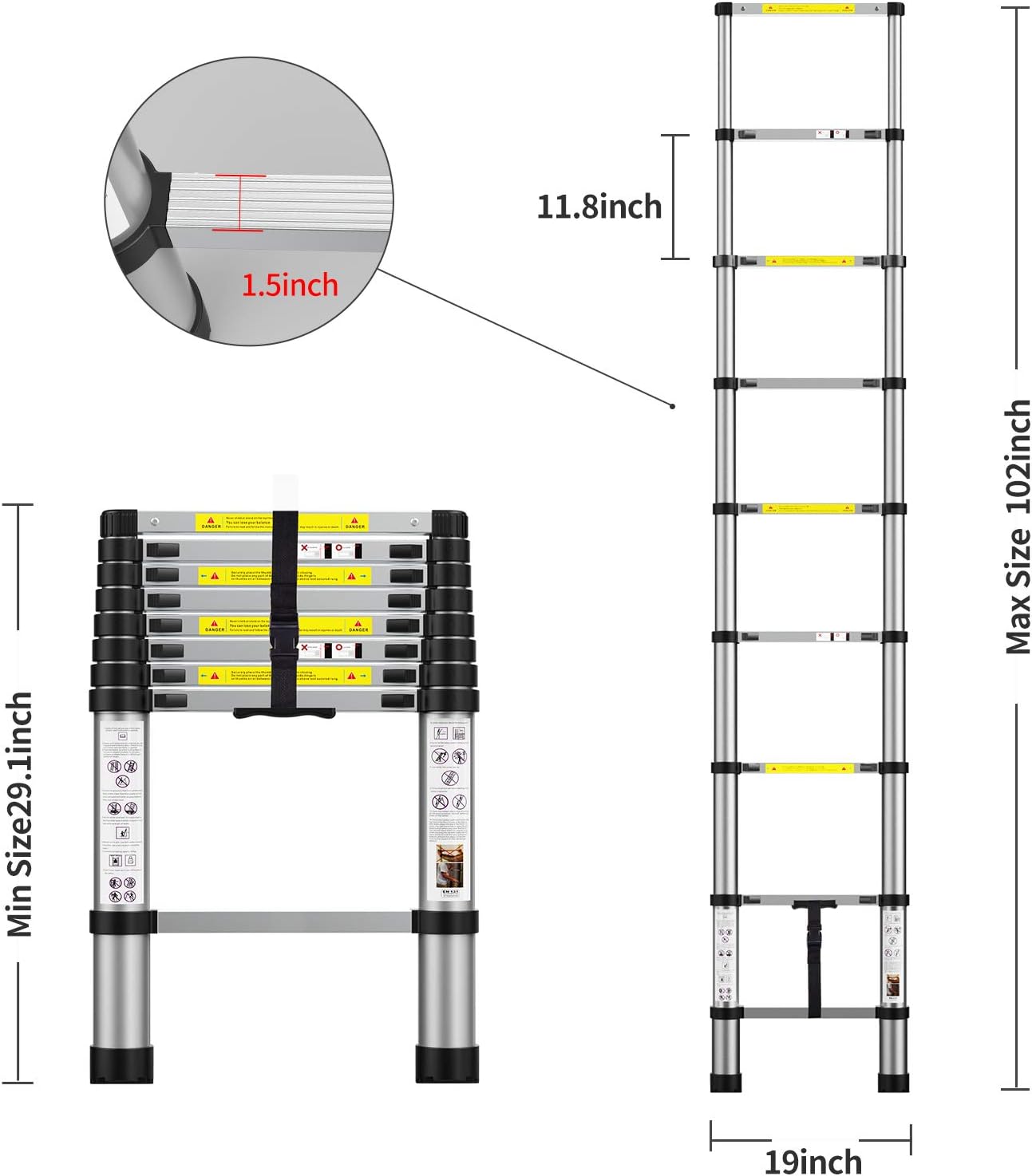 Telescoping Extension Ladder 12.5FT, Aluminum Telescopic Ladders with Carry Bag for Outdoor Indoor Use