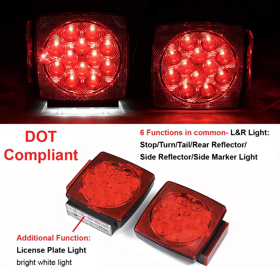 CZC AUTO 12V Submersible LED Trailer Tail Lights Left&Right Reverse Lights | Stop Tail Turn Signal Lights for Under 80 Inch Boat Utility Trailer