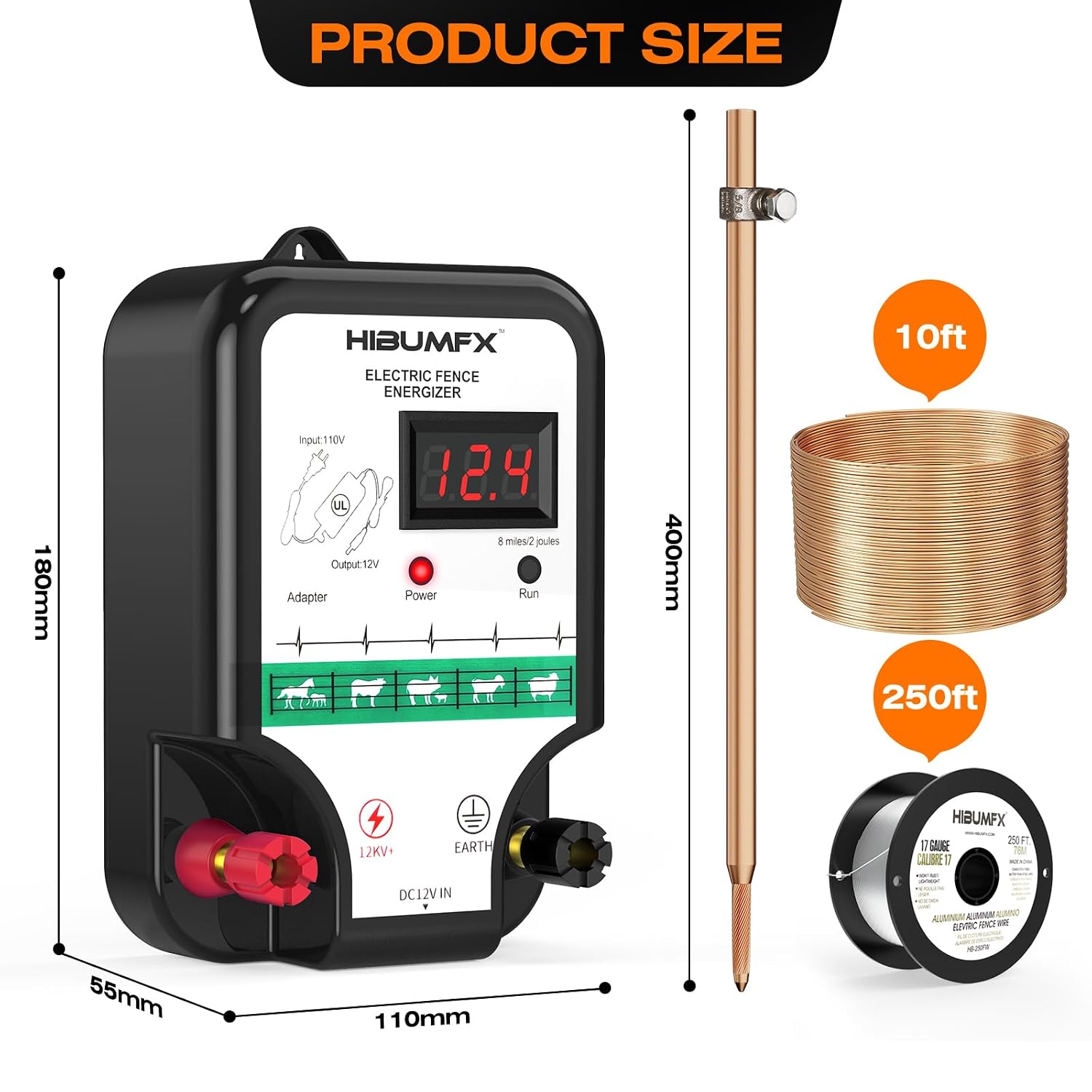 P4 Electric Fence Energizer Smart Fencing System with grounding Systems kit and Wiring Kits, Ideal for Poultry, Livestock