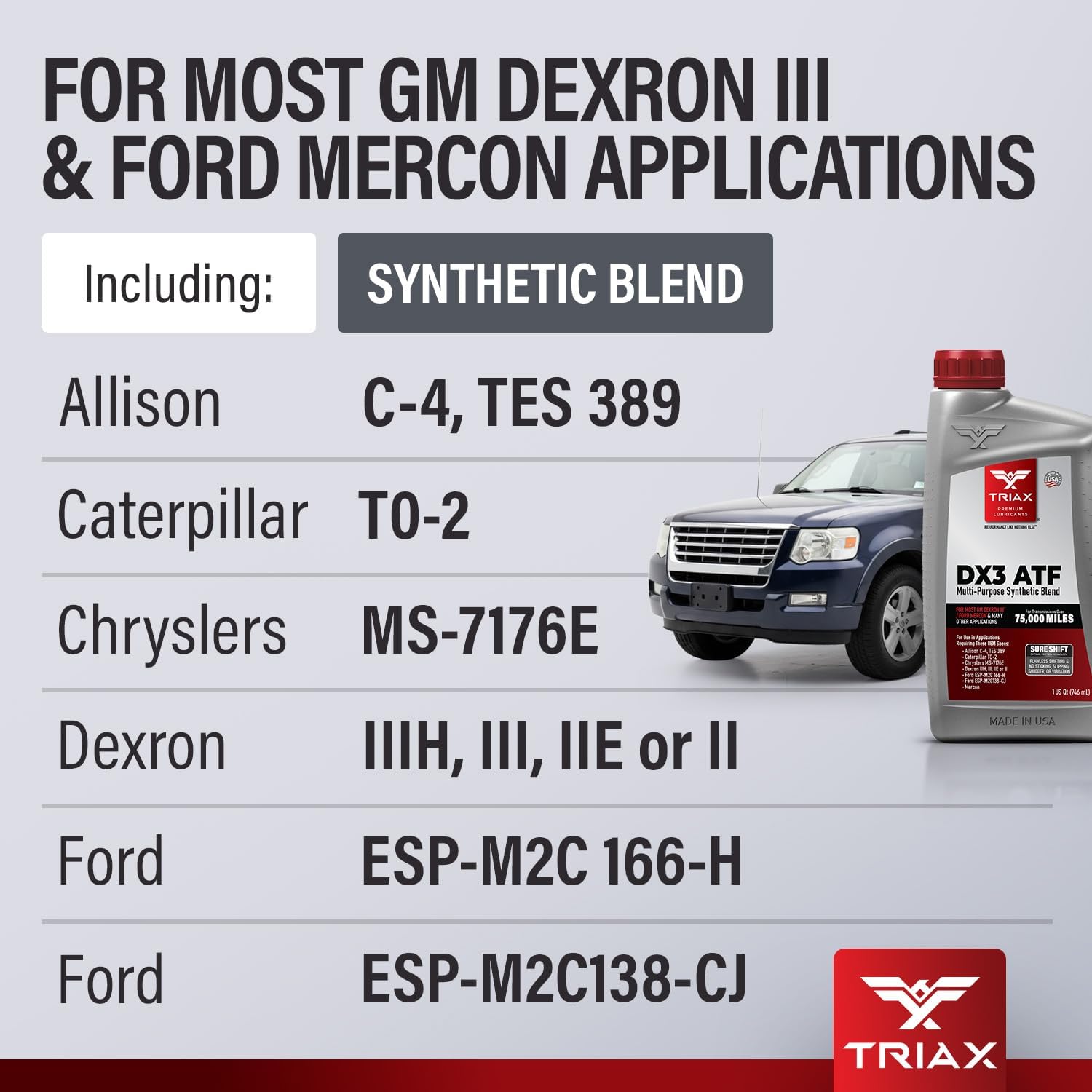TRIAX DX3 ATF - Compatible with All GM Dexron III and Ford Mercon Applications- Multi-Purpose, Friction Optimized, High Mileage Automatic Transmission Fluid (5 Gallon)