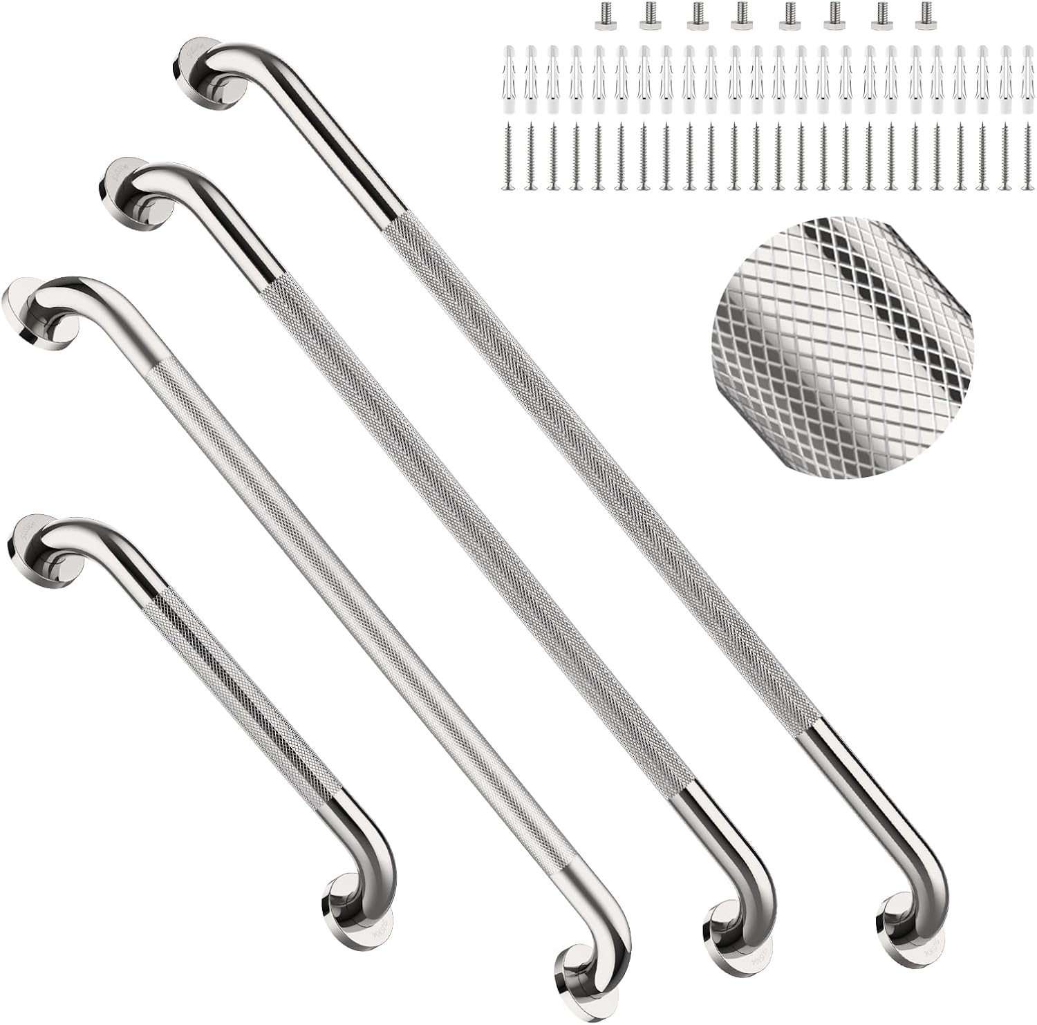 Brushed Nickel Grab Bars 18" 32" 36" 42" Bundle - 1.25" Diameter | 4 Pack Commercial Grab Bar, Anti-Slip Safety Shower Handrail, Toilet Handicap Bar, Stainless Steel Bathroom Handle for Senior