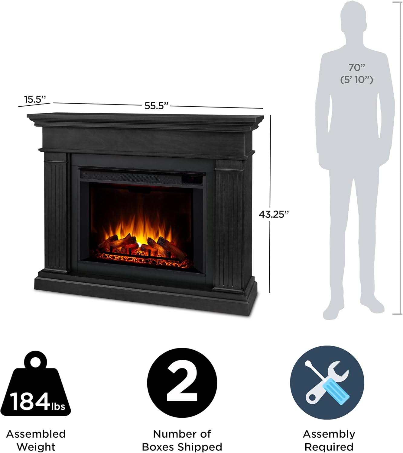 Real Flame Centennial Grand Electric Fireplace with Mantel for Living Room or Bedroom, Replaceable Fireplace Insert Heater