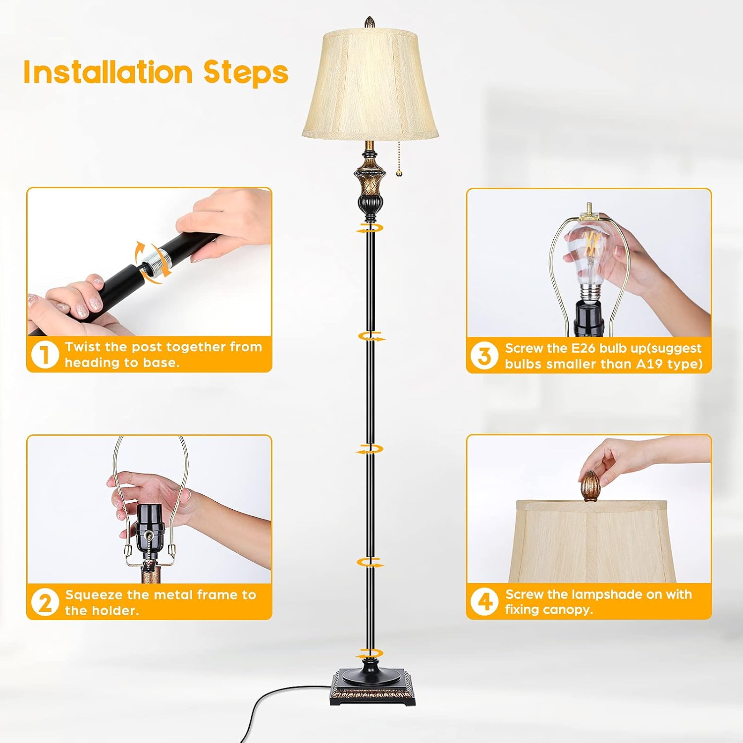 TOBUSA Traditional Floor Lamp, Standing Lamp with Bronze Fabric Shade