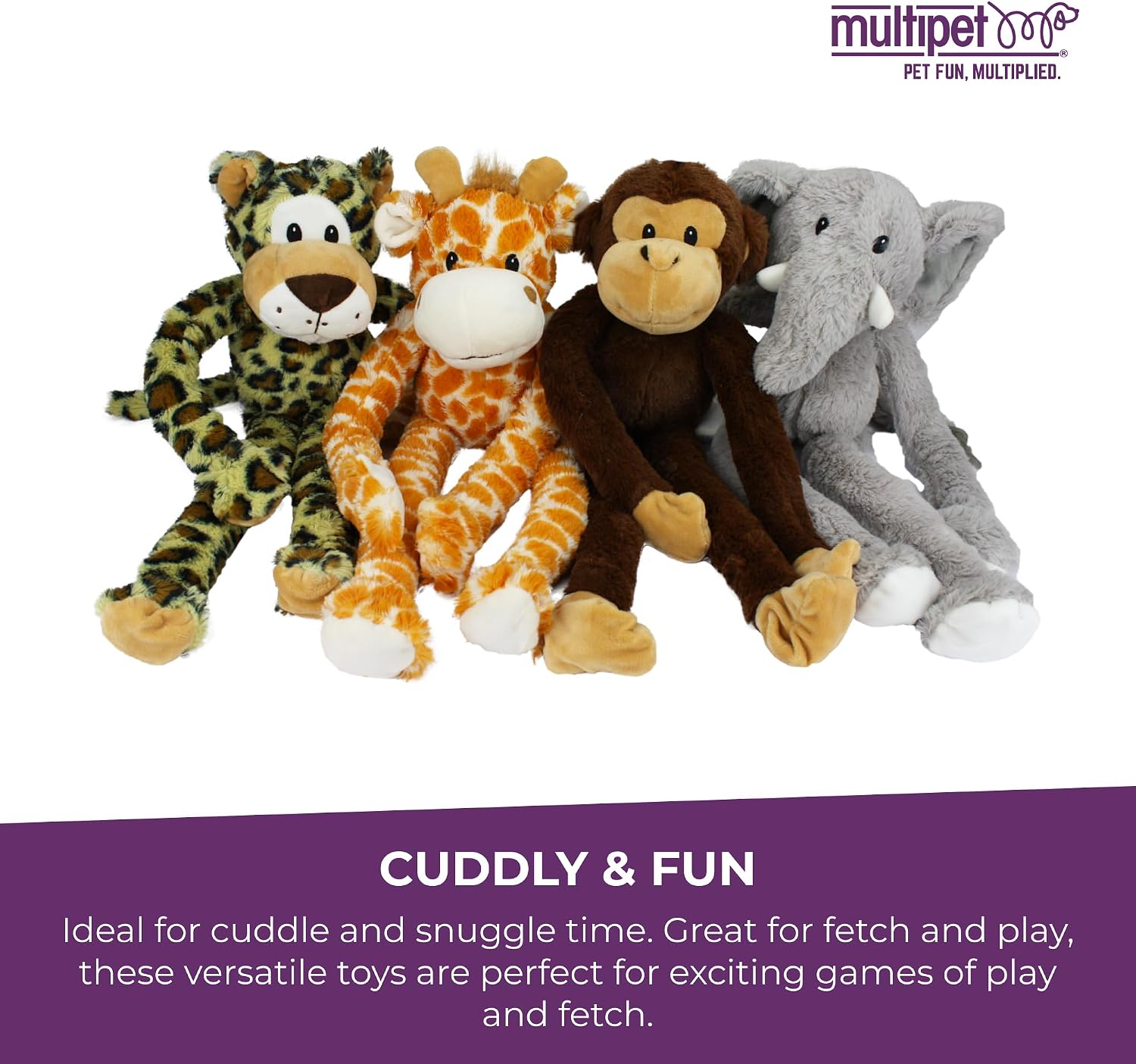 Multipet Swingin' Safari Monkey Dog Plush Toy - Squeaky Dog Toy for All Dogs - Extra Soft Plush Dog Toy - Stuffed Animal Dog Toy for Cuddling & Playing - Cute Dog Pet Toy (27”, Brown, 5 Squeakers)