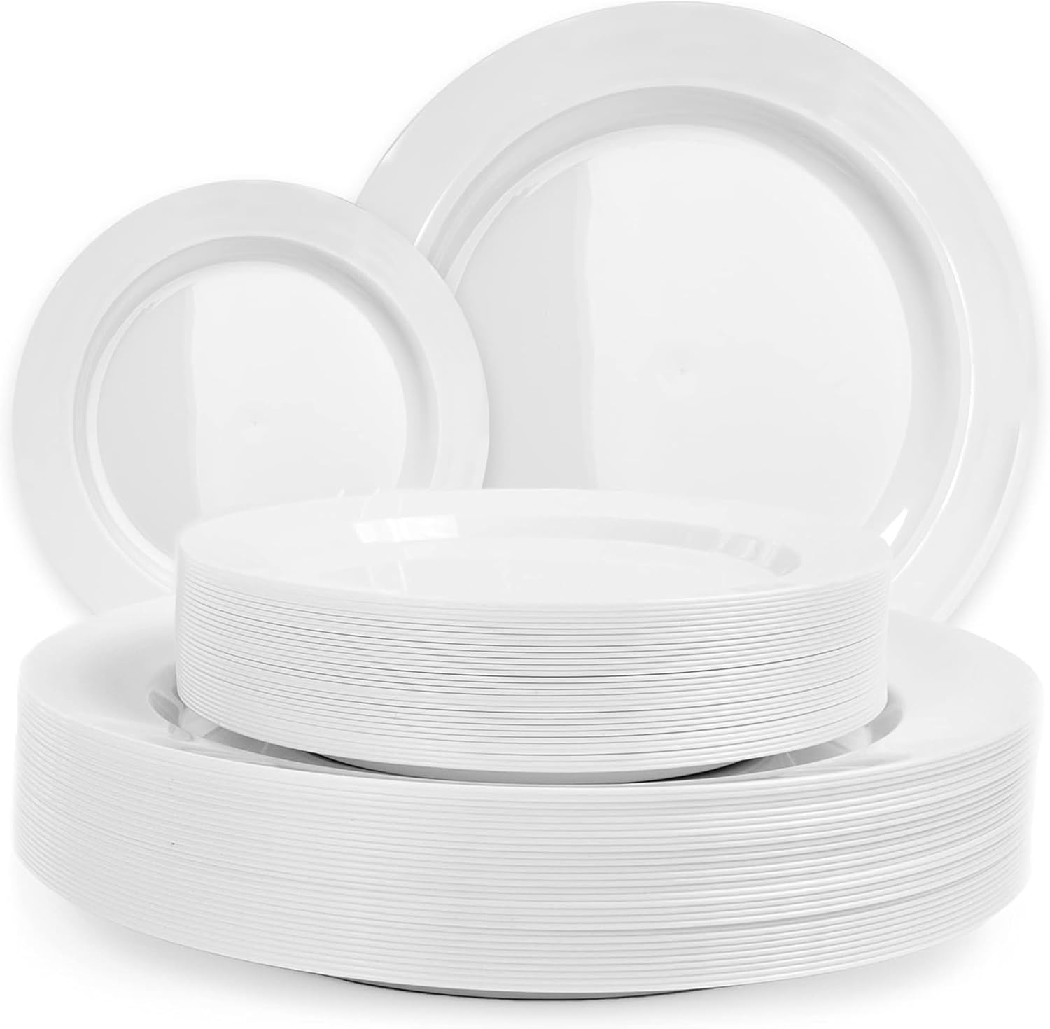Aya's 60ct Square Plastic Disposable Plates, White - 9.5-Inch 30 Dinner and 6.5-Inch 30 Salad Plates for Party - Heavy-Duty Hard Plastic Design for Wedding, Event, Christmas, and Thanksgiving