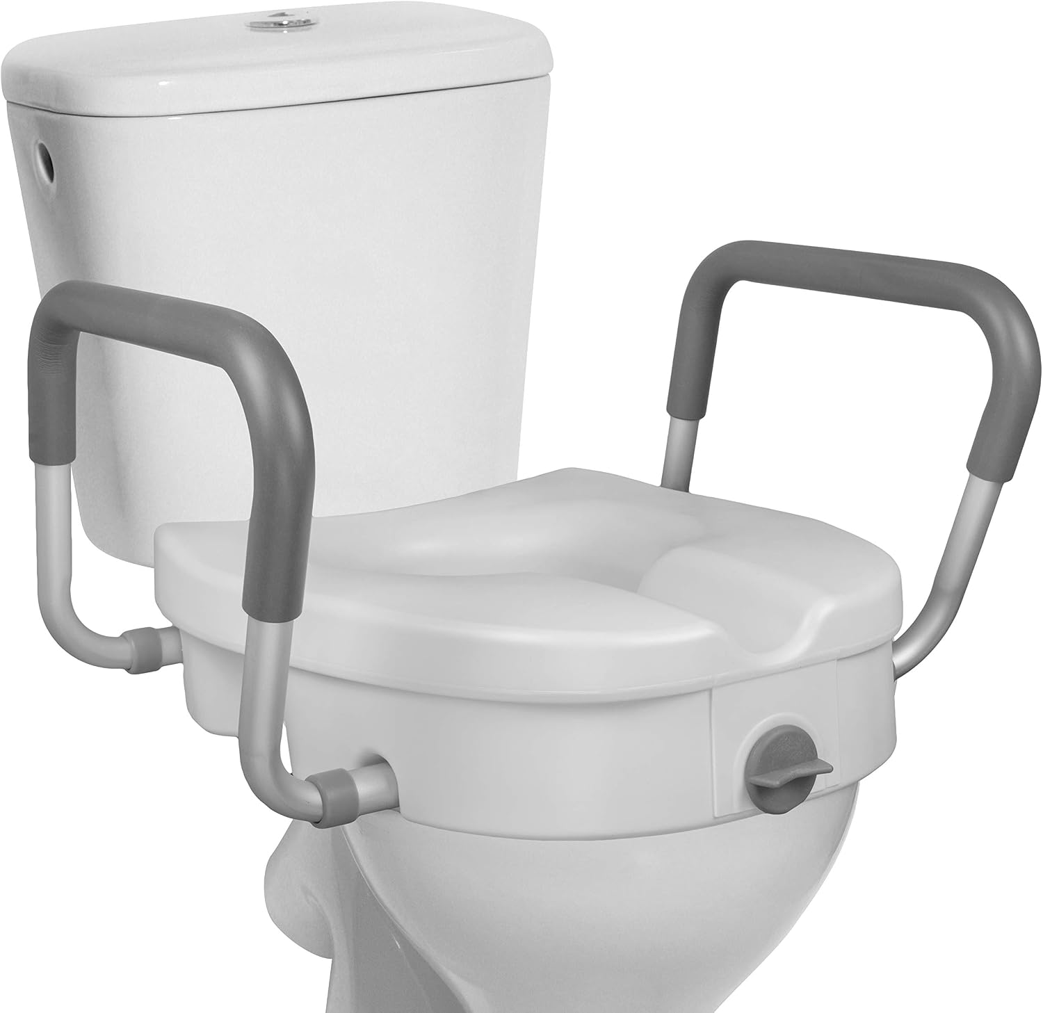 RMS Raised Toilet Seat - 5 Inch Elevated Riser with Adjustable Padded Arms
