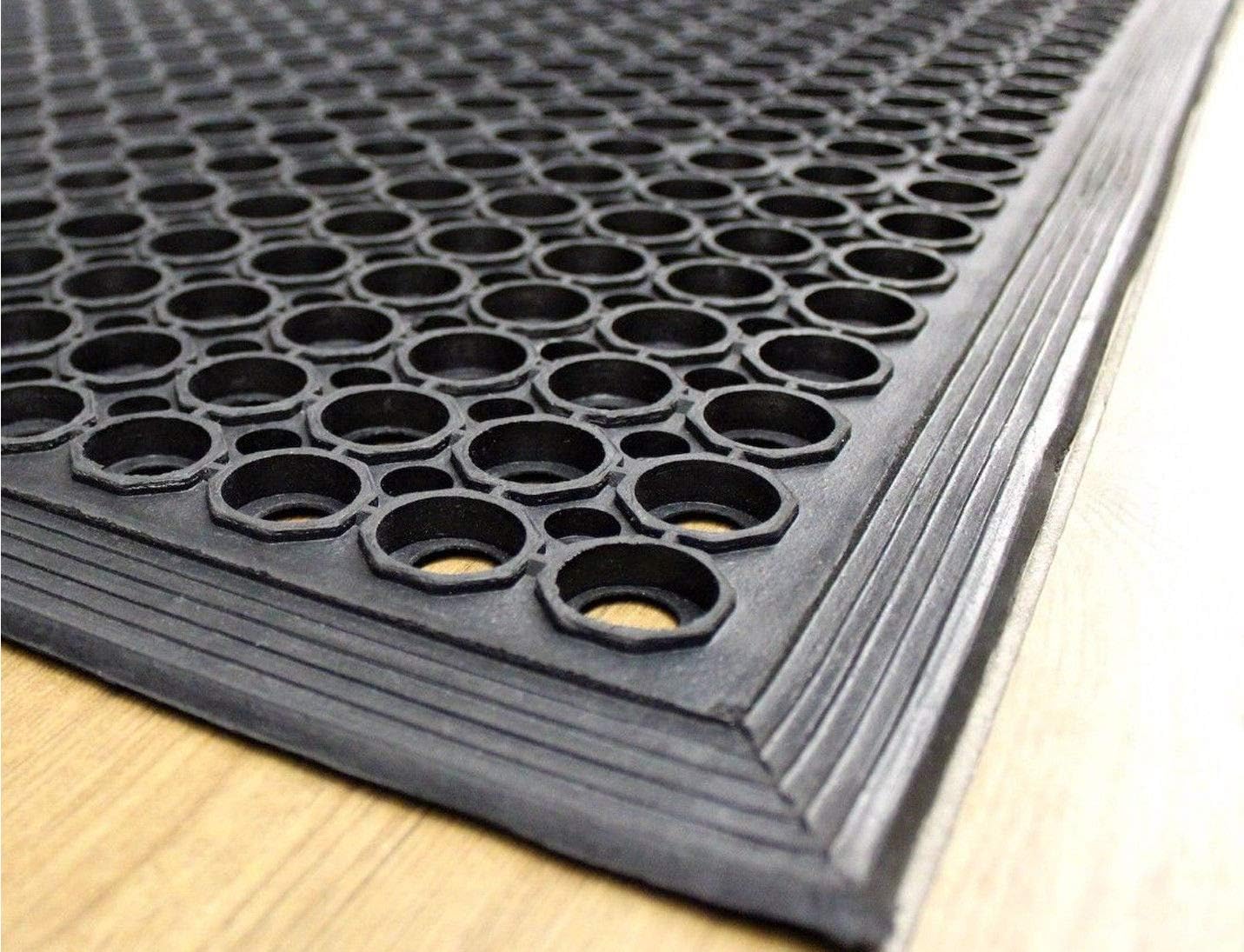 36" x 60" Heavy-Duty Black Commercial Anti-Fatigue Floor Mat Outdoor Indoor Kitchen X Comfort Rug Rubber cart Drainage Excellent Safe Bathroom Home