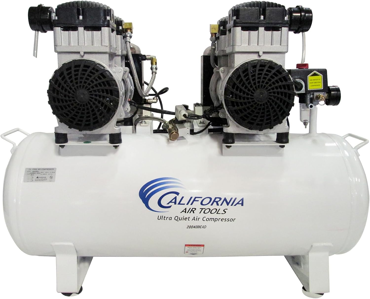 California Air Tools 20040CAD Powerful 4.0 HP Ultra Quiet and Oil-Free Air Compressor, 20 Gallon Tank, 75 dB Noise Level, White, 220v 60hz, with Automatic Drain Valve