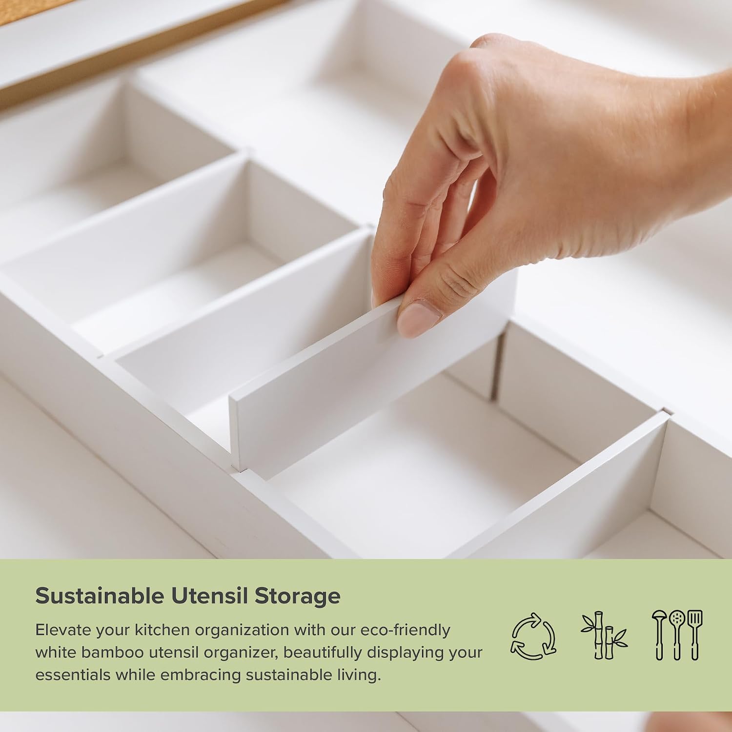 Utensil & Junk Drawer Organizer, 16-28 in, Bamboo | Food-safe contract grade, 100% sustainable wood, non-slip, adjustable