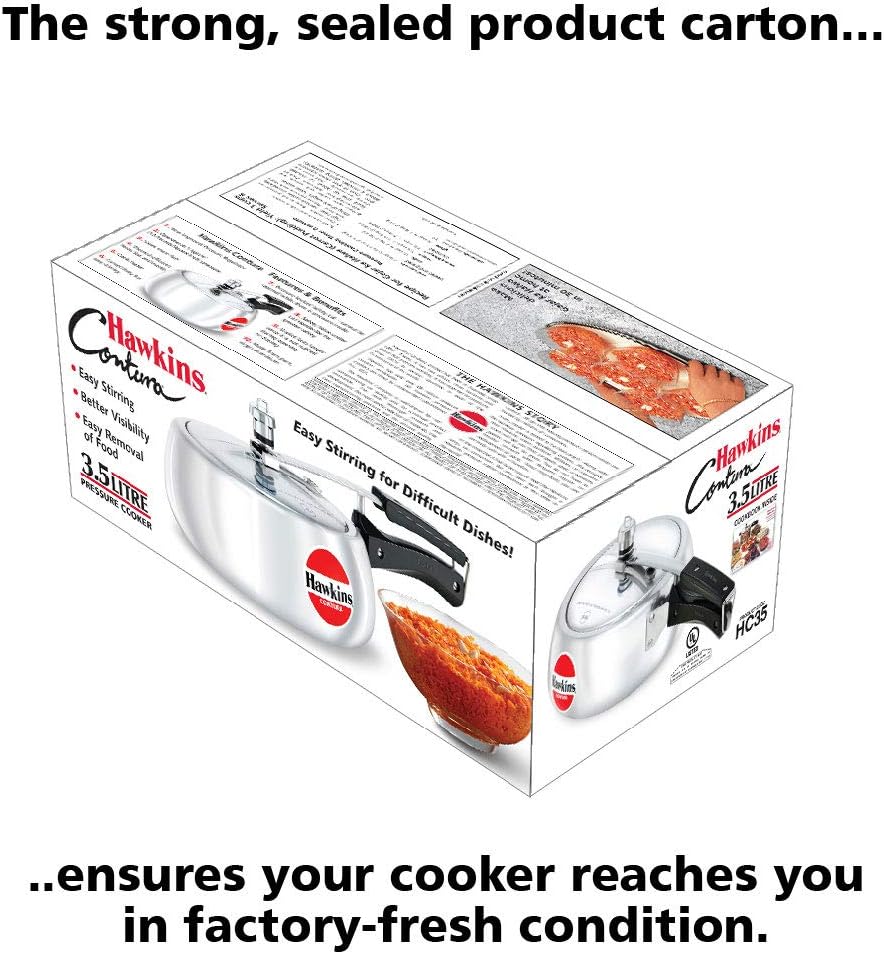 Hawkins 3.5 Litre Contura Pressure Cooker, Handi Inner Lid Cooker, Silver (HC35)