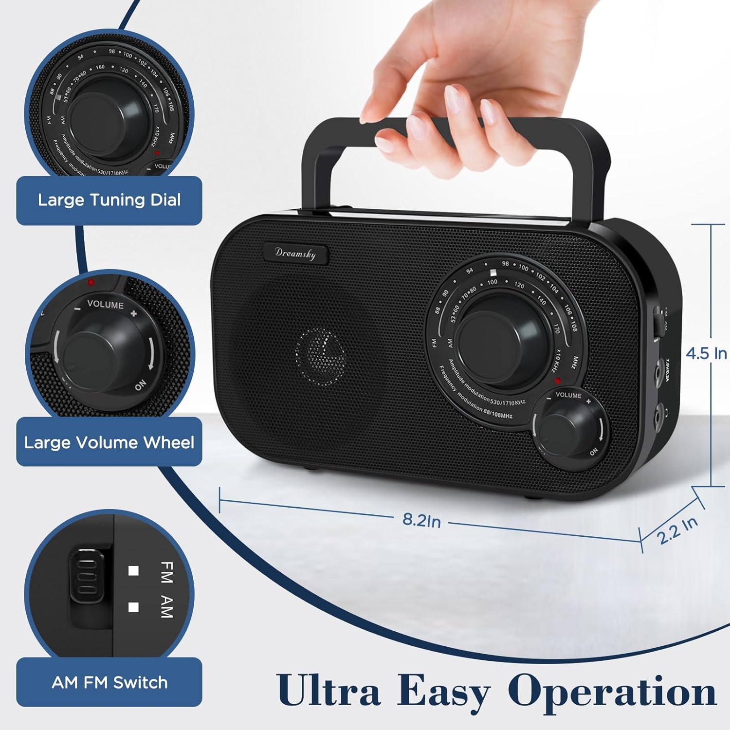 DreamSky AM FM Portable Radio Plug in Wall or Battery Operated