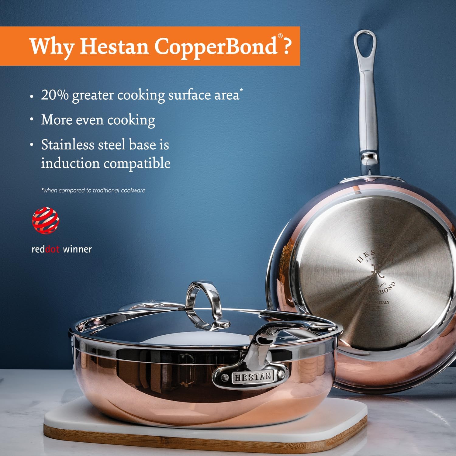 Hestan - CopperBond Collection - 100% Pure Copper Frying Pan, Induction Cooktop Compatible, 8.5-Inch