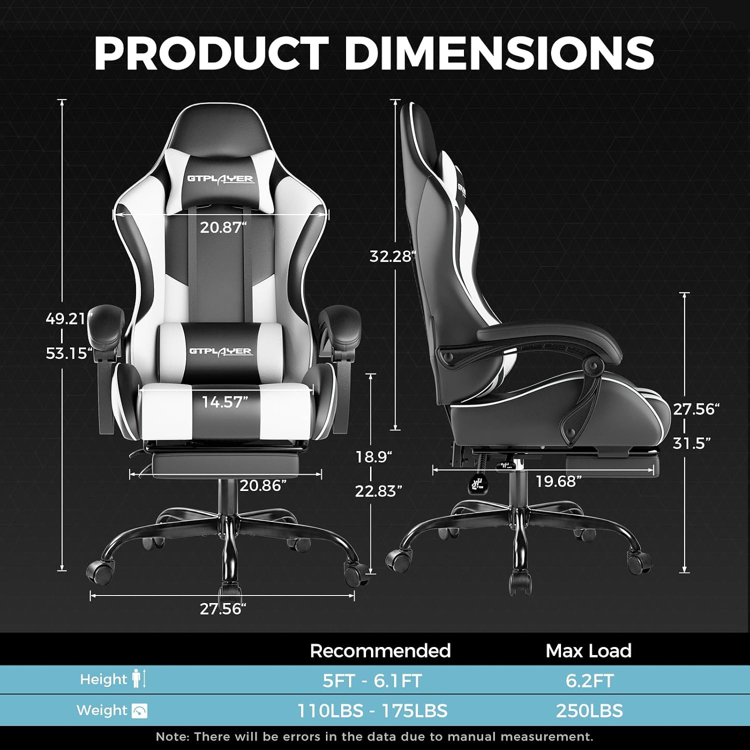 GTPLAYER Gaming Chair, Computer Chair with Footrest and Lumbar Support